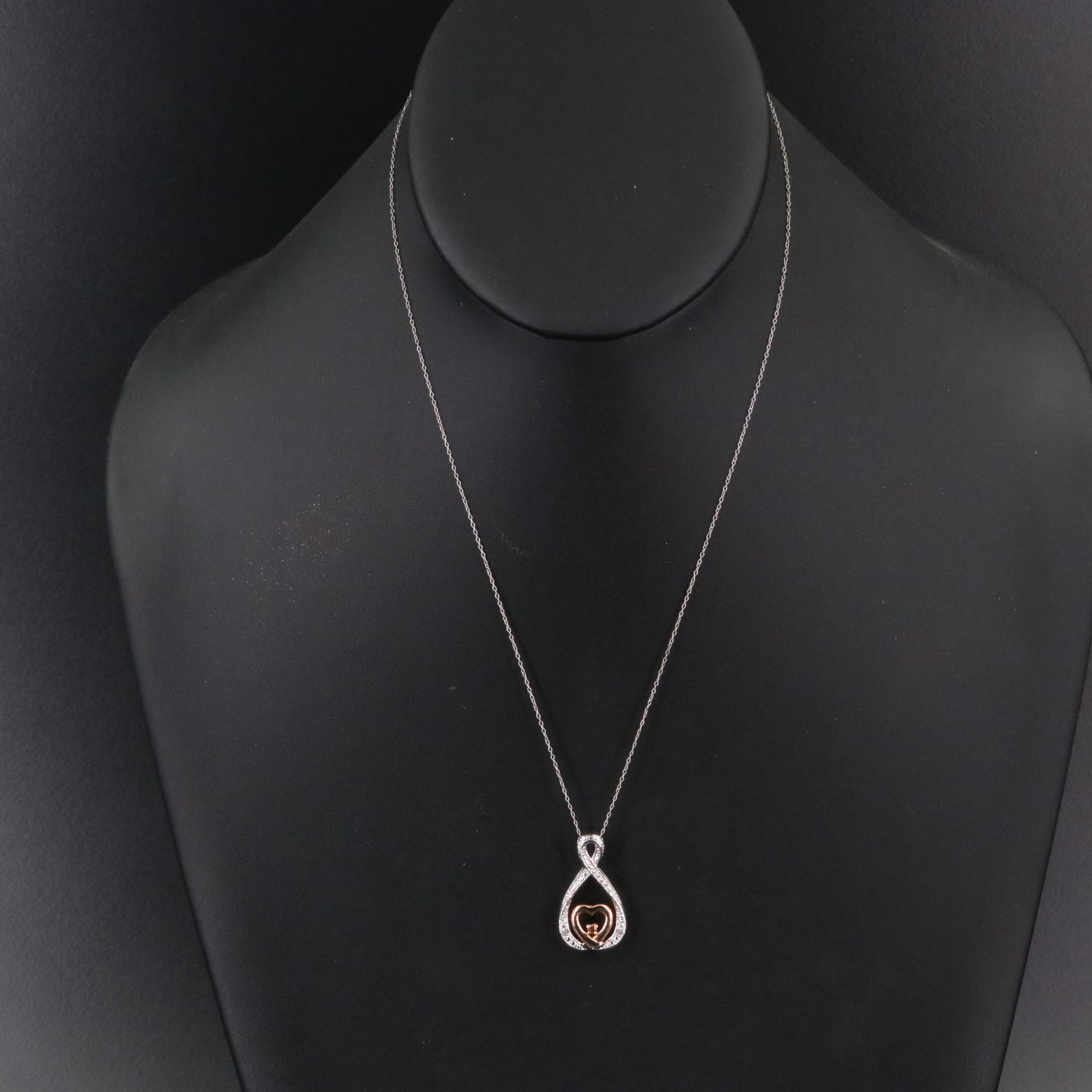 Diamond Heart Pendant on Sterling Chain Necklace