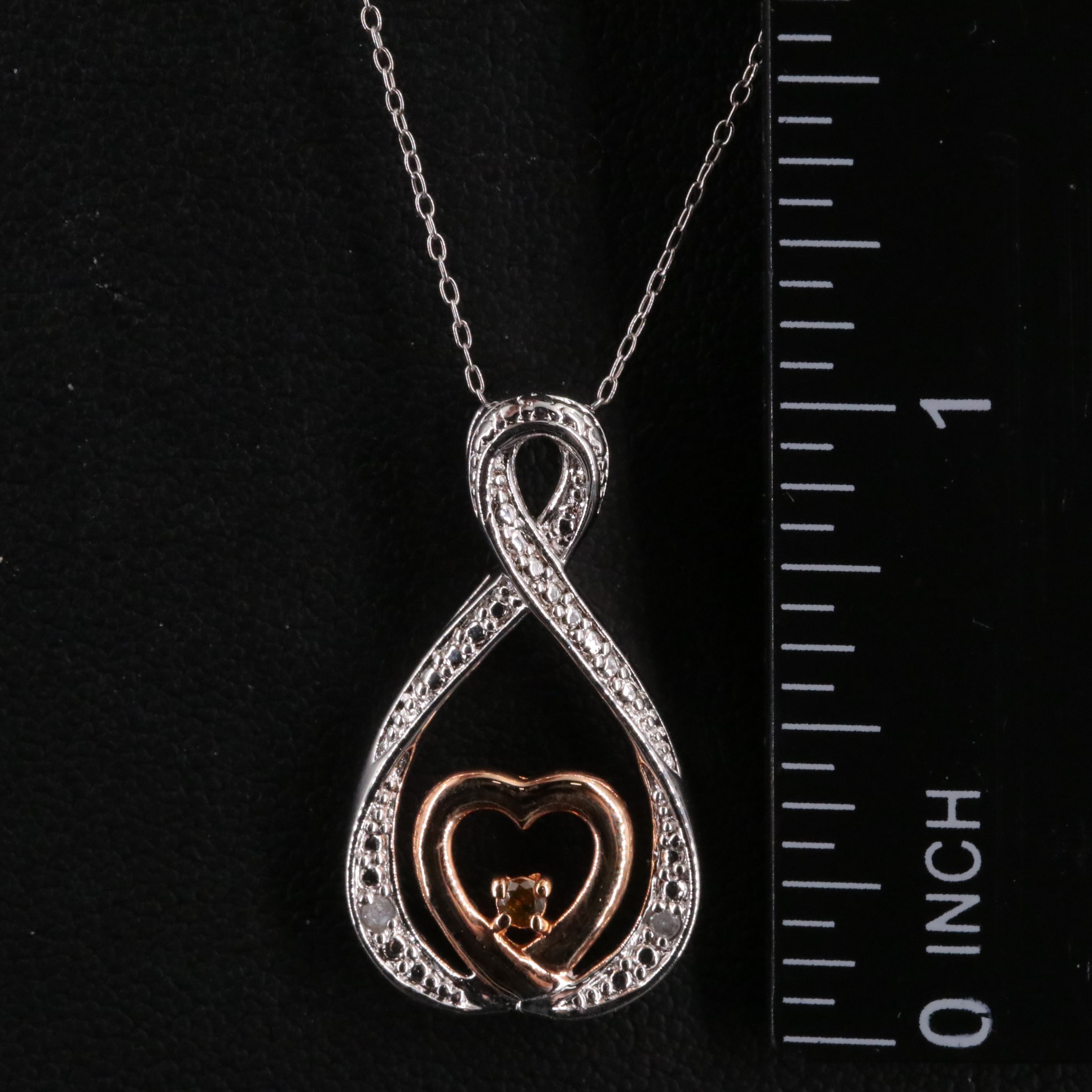 Diamond Heart Pendant on Sterling Chain Necklace