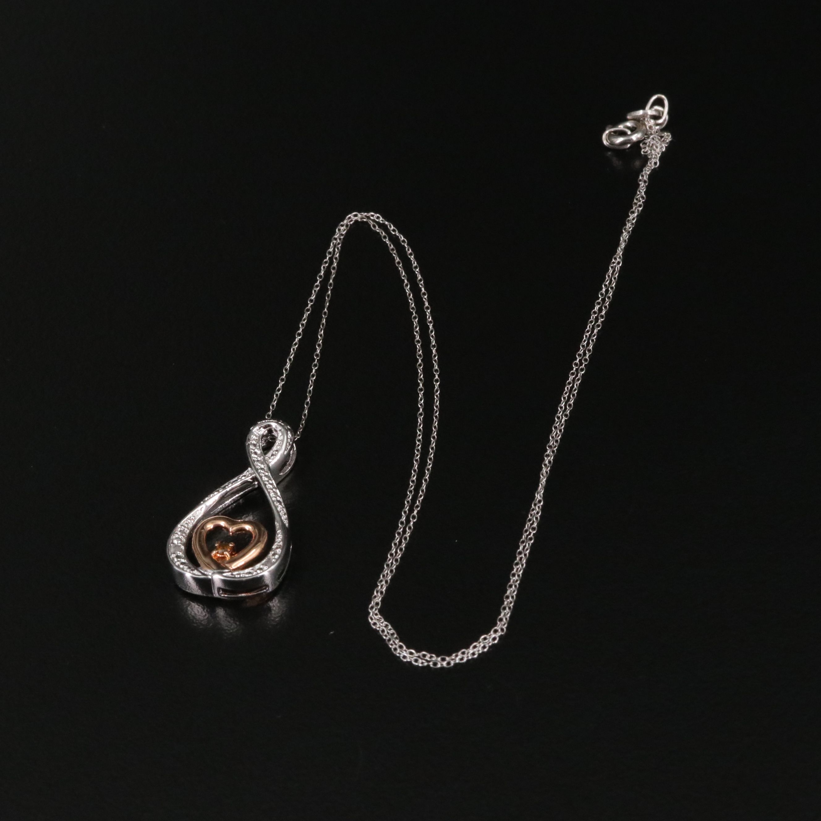 Diamond Heart Pendant on Sterling Chain Necklace