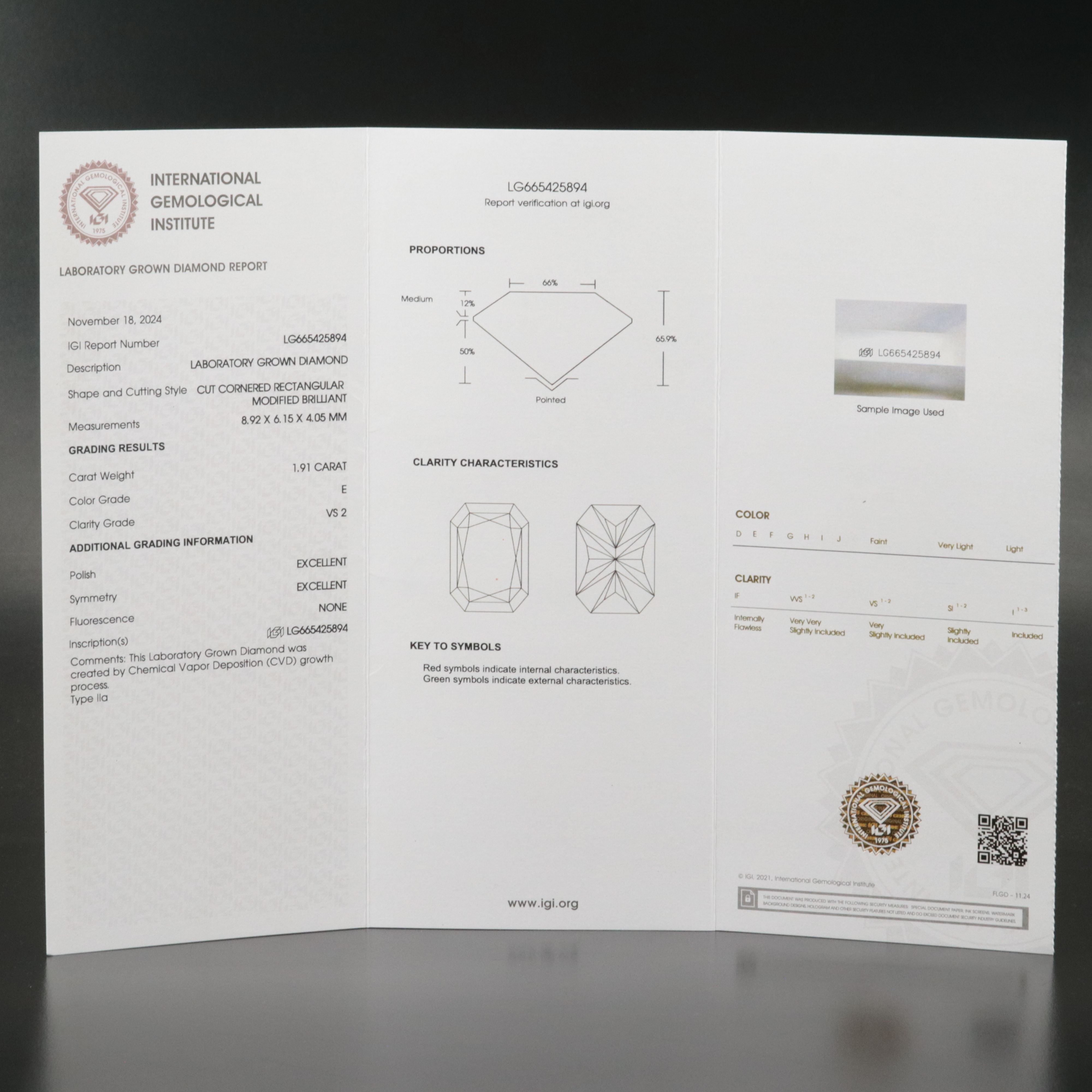 Loose 1.91 CT Lab Grown Diamond with IGI Report