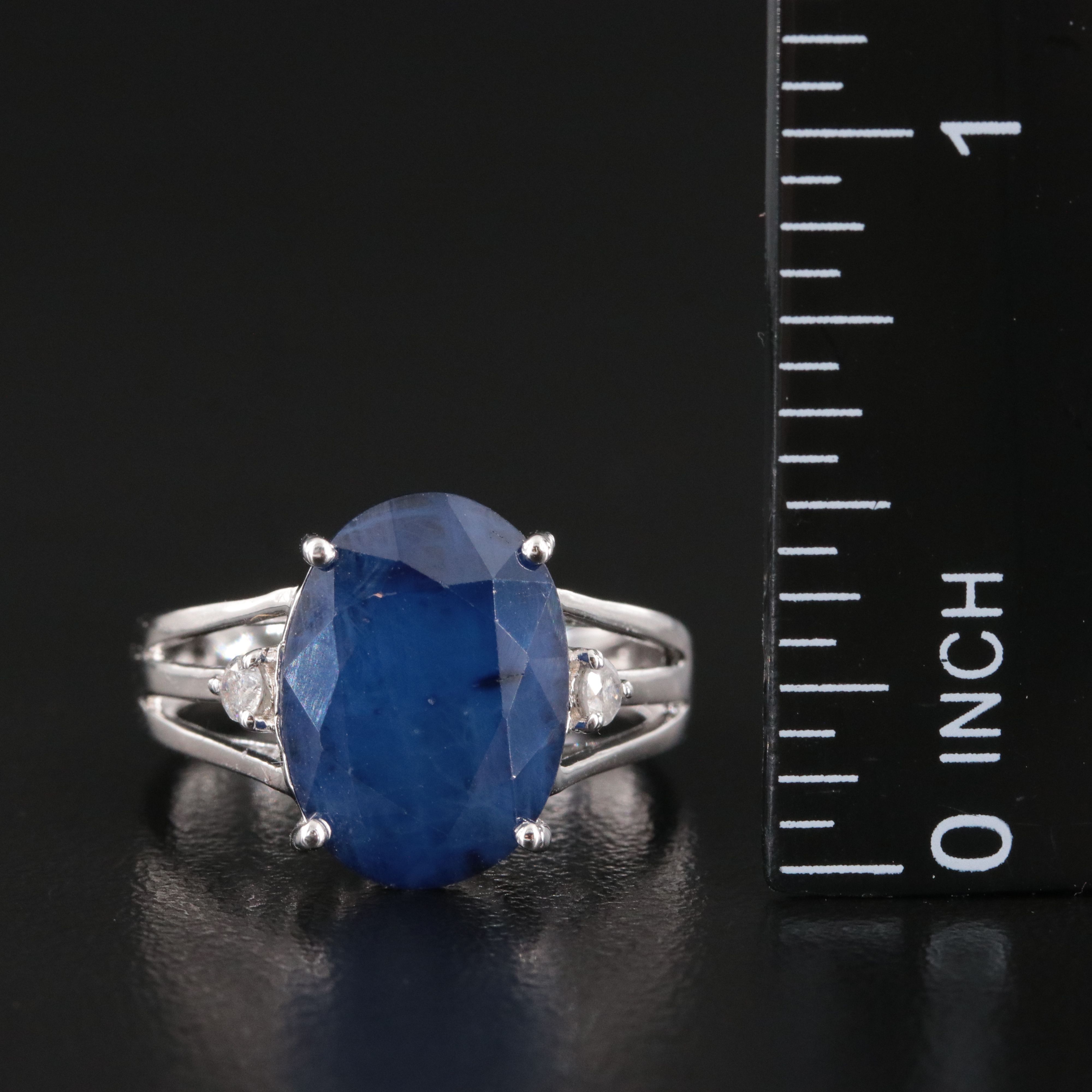 Oscar Friedman Sterling Sapphire and Diamond Ring