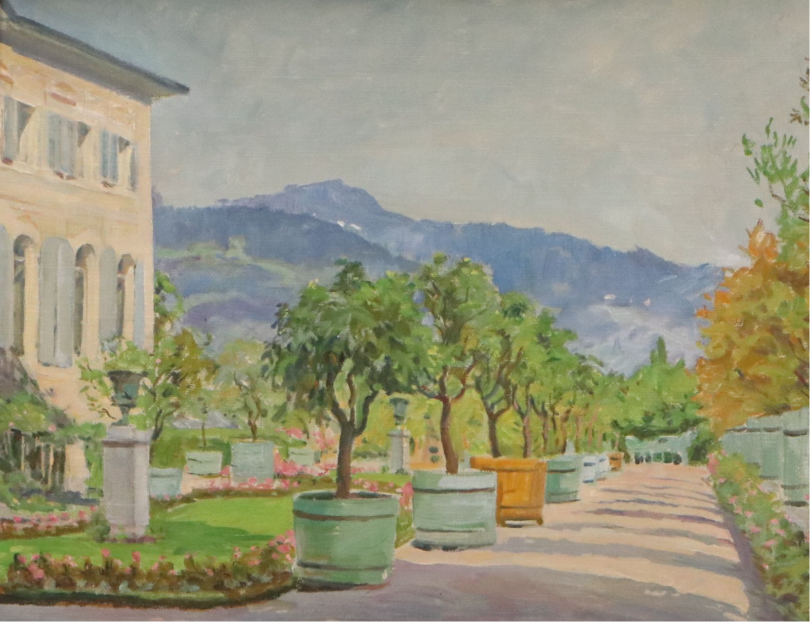 Max Bezner Oil Painting of Courtyard Scene, Early/Mid-20th Century