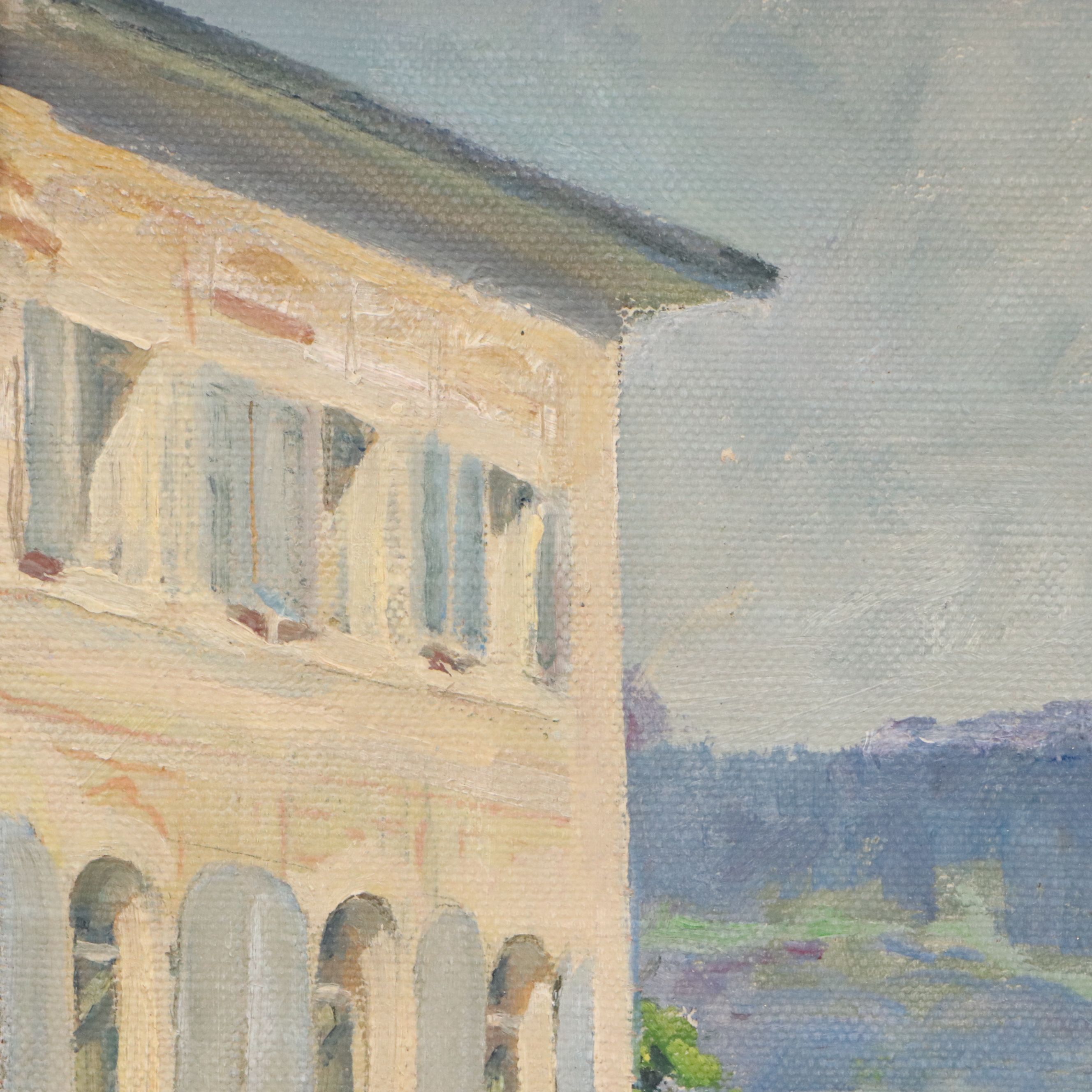 Max Bezner Oil Painting of Courtyard Scene, Early/Mid-20th Century