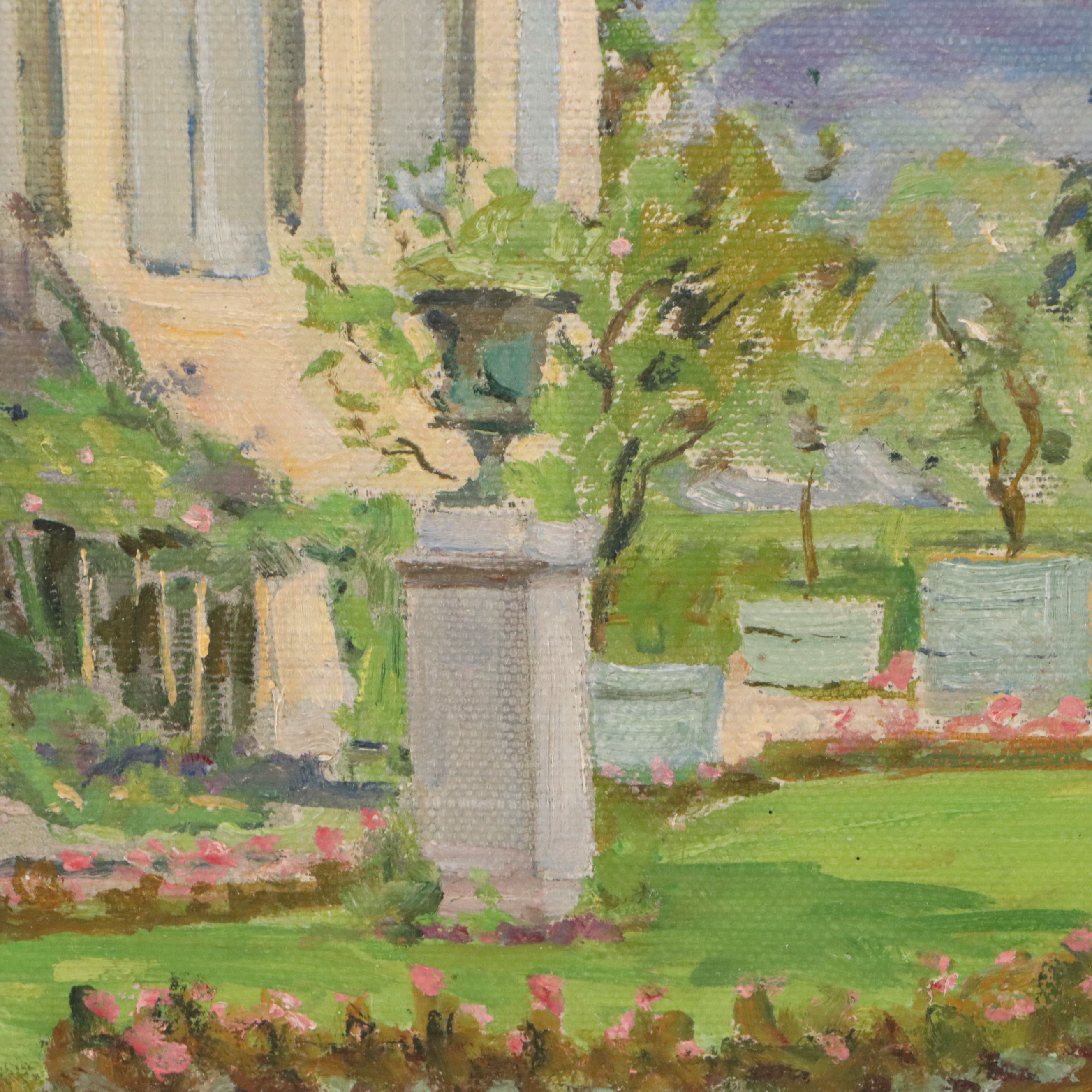 Max Bezner Oil Painting of Courtyard Scene, Early/Mid-20th Century