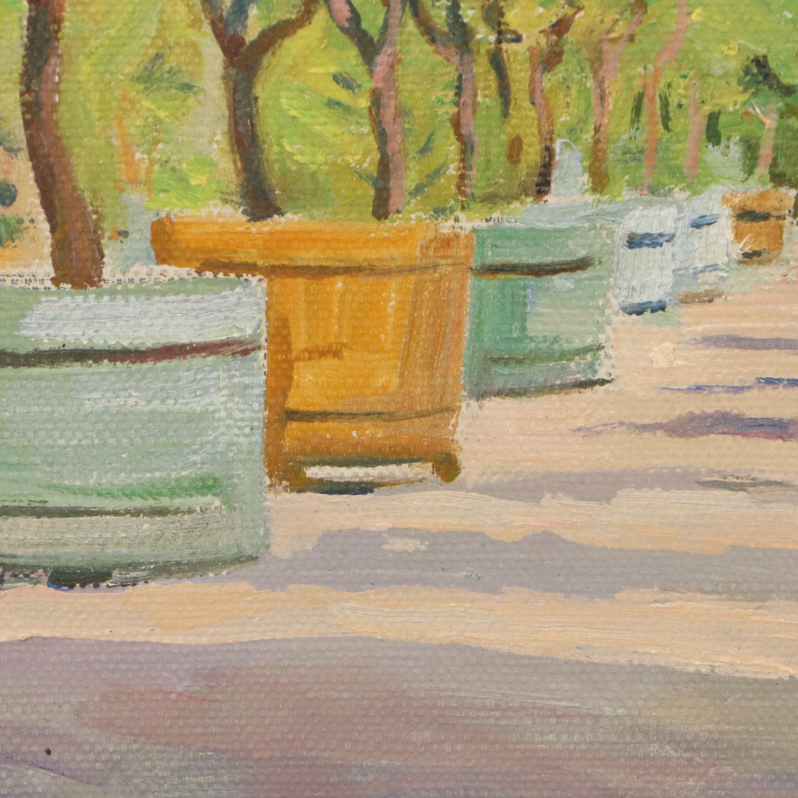 Max Bezner Oil Painting of Courtyard Scene, Early/Mid-20th Century