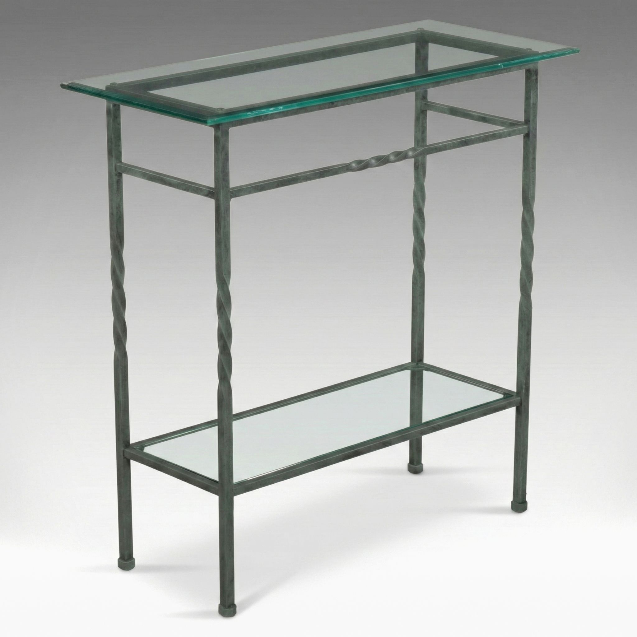 Metal Hall Table with Twist Legs and Beveled Glass Top