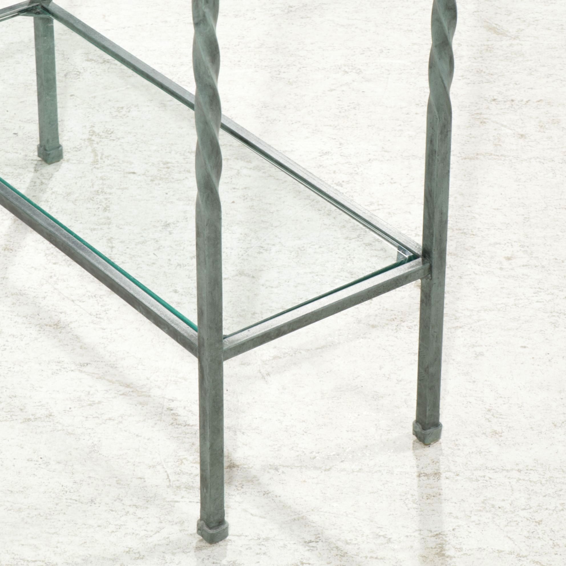 Metal Hall Table with Twist Legs and Beveled Glass Top