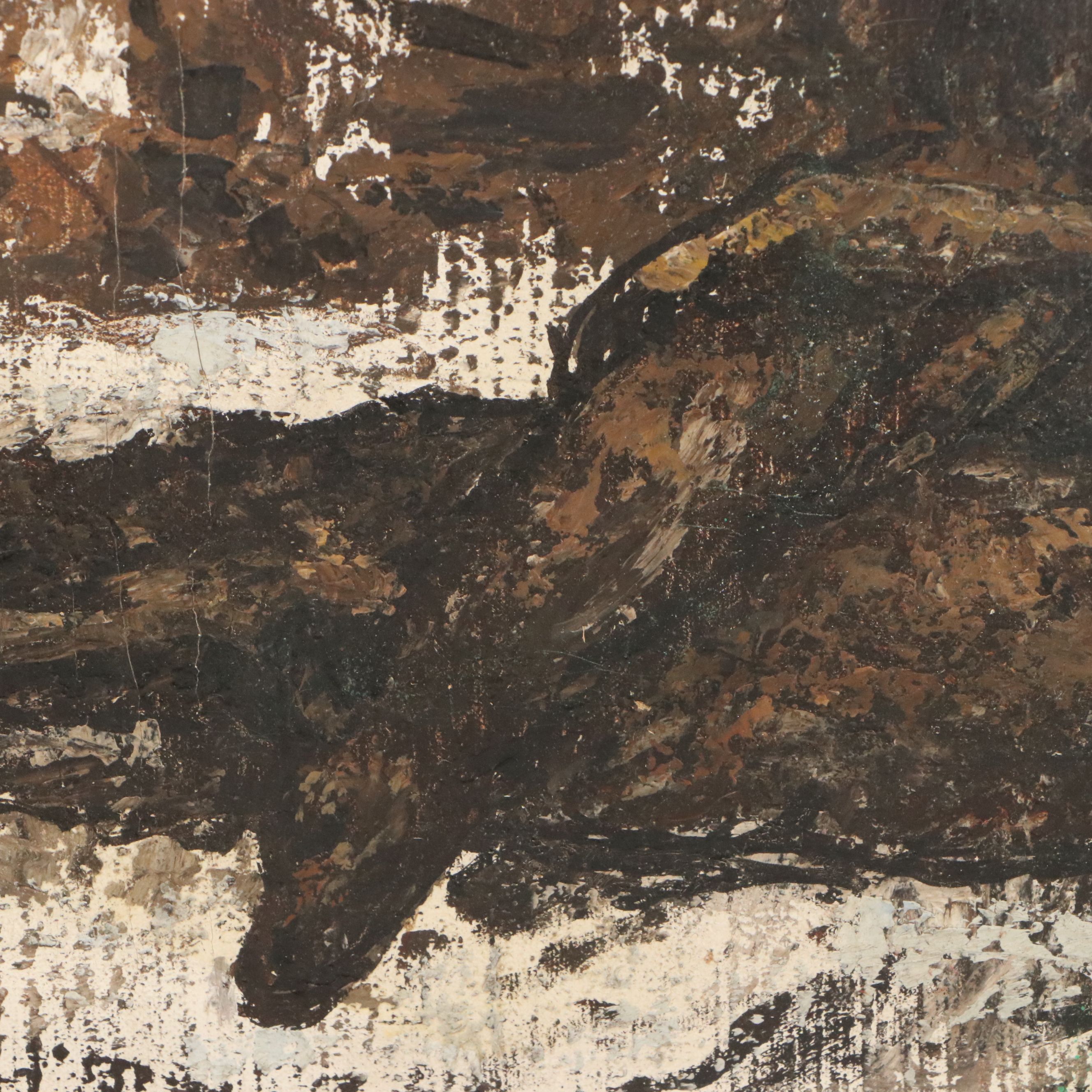 Attributed to Henri Déziré Oil Painting of Figures In Wooded Scene, Mid 20th C.