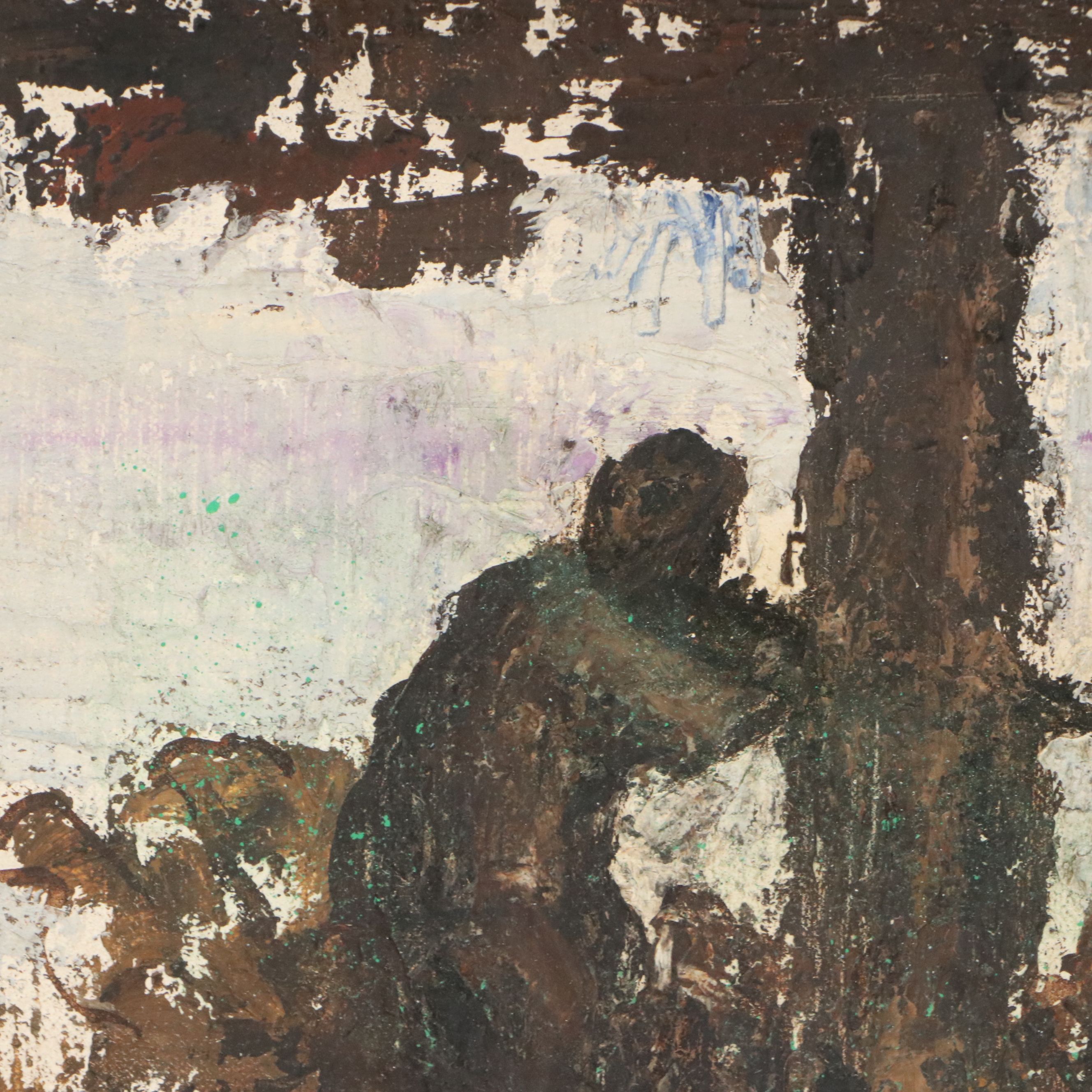 Attributed to Henri Déziré Oil Painting of Figures In Wooded Scene, Mid 20th C.