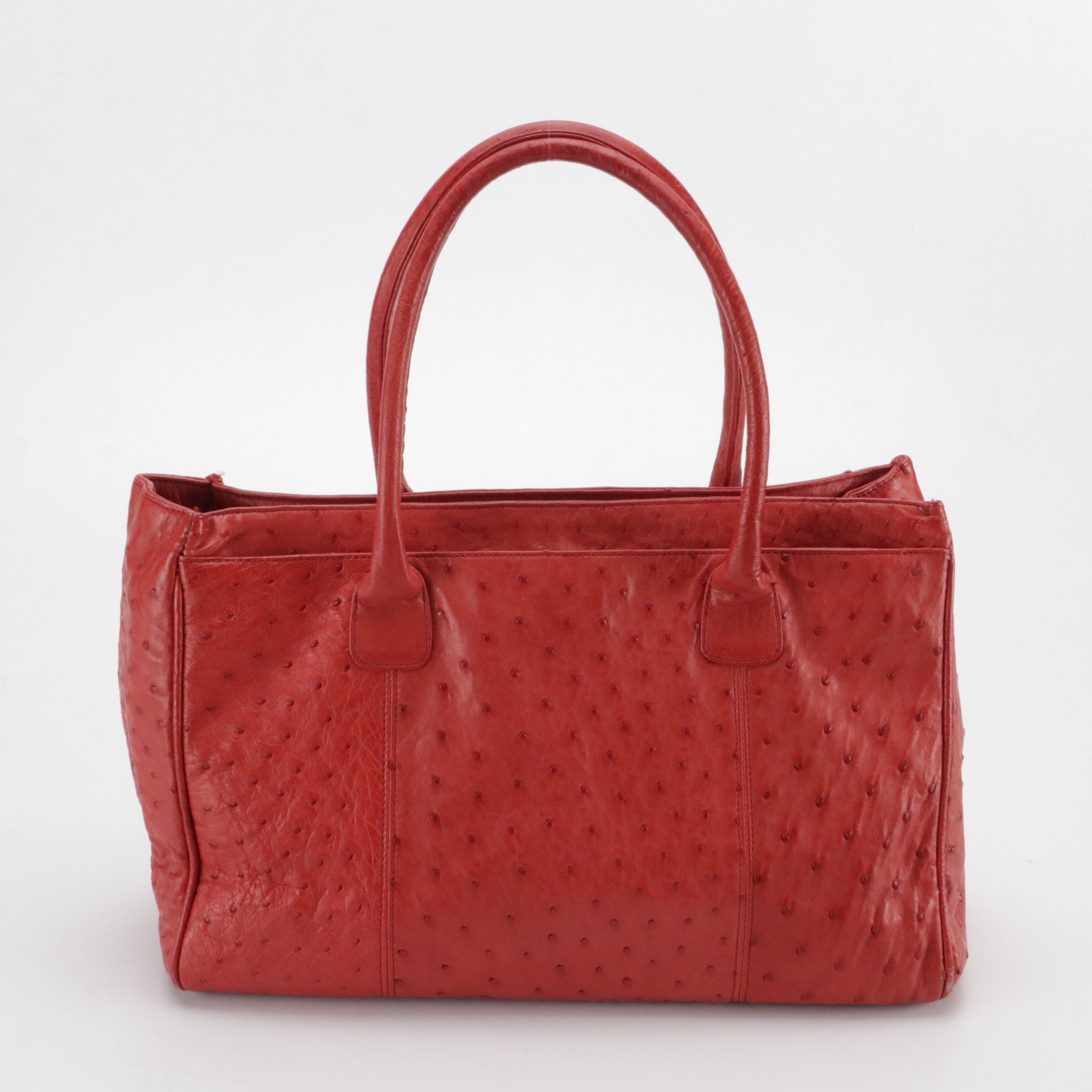 Red Ostrich Leather Tote Bag