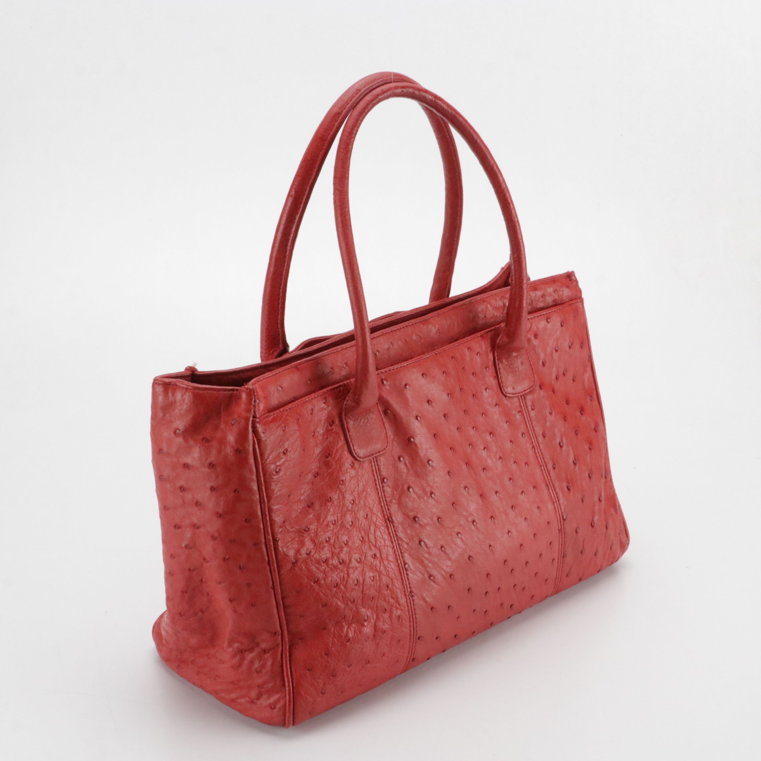 Red Ostrich Leather Tote Bag