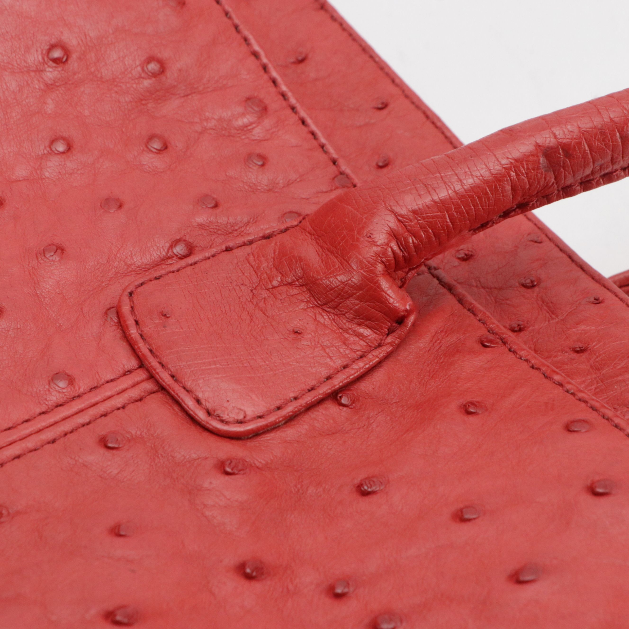 Red Ostrich Leather Tote Bag