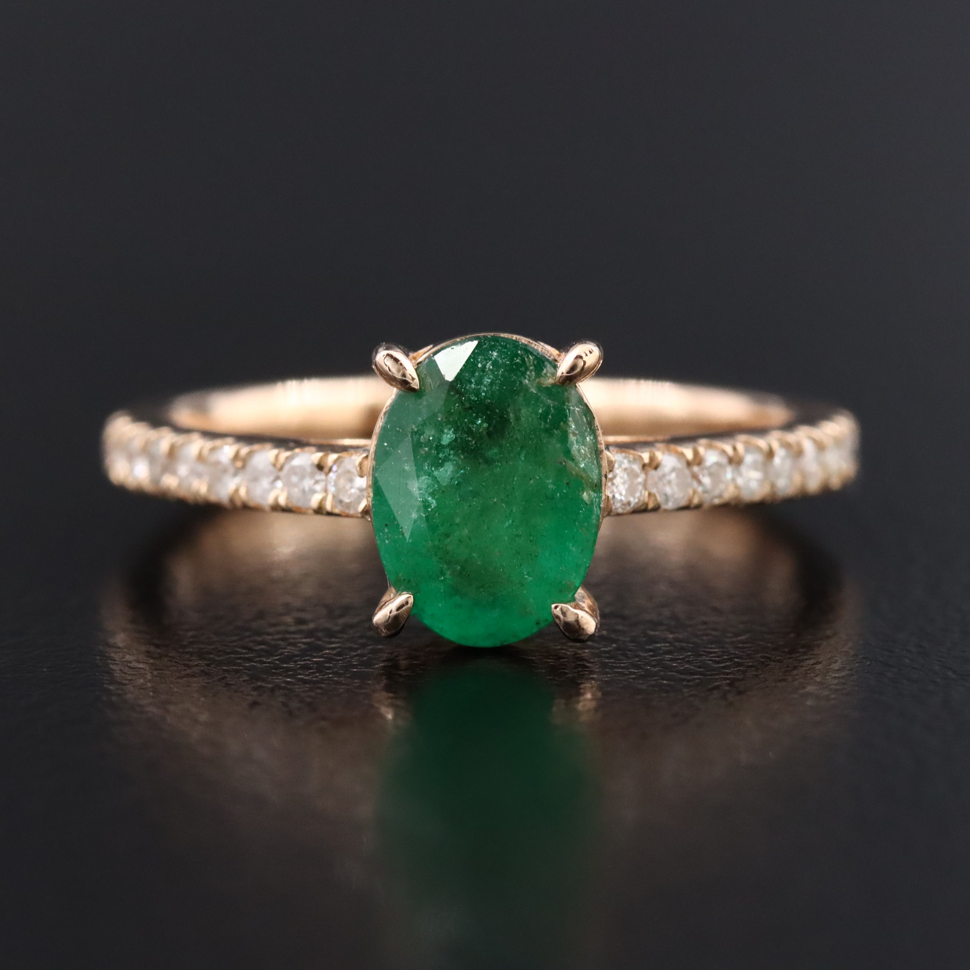 Sterling Emerald and Diamond Ring