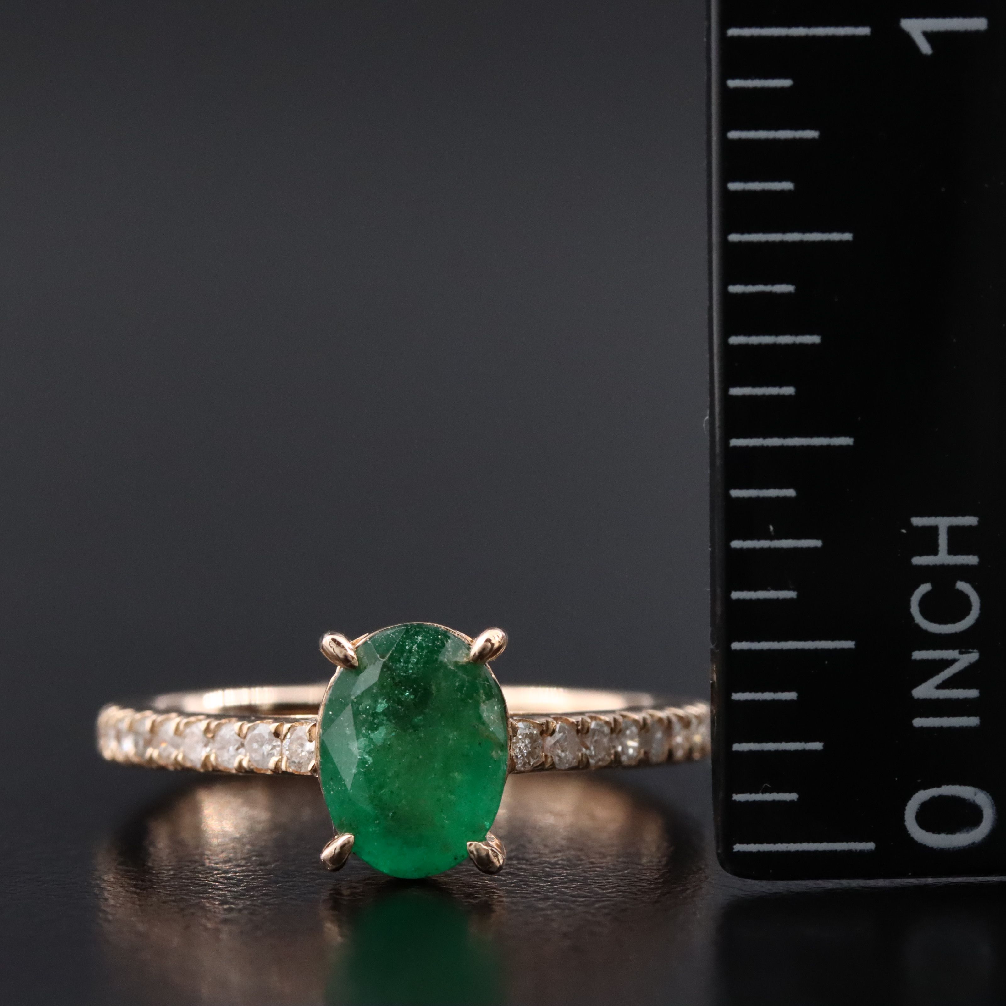 Sterling Emerald and Diamond Ring
