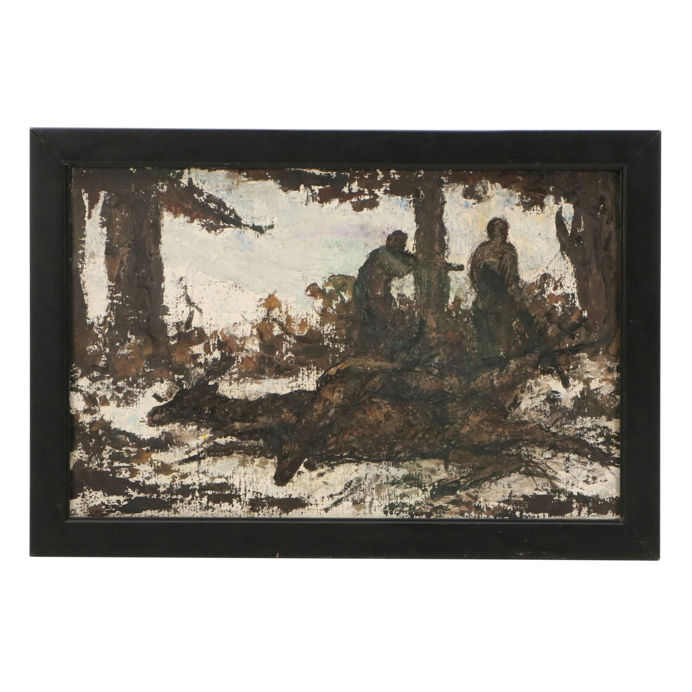 Attributed to Henri Déziré Oil Painting of Figures In Wooded Scene, Mid 20th C.