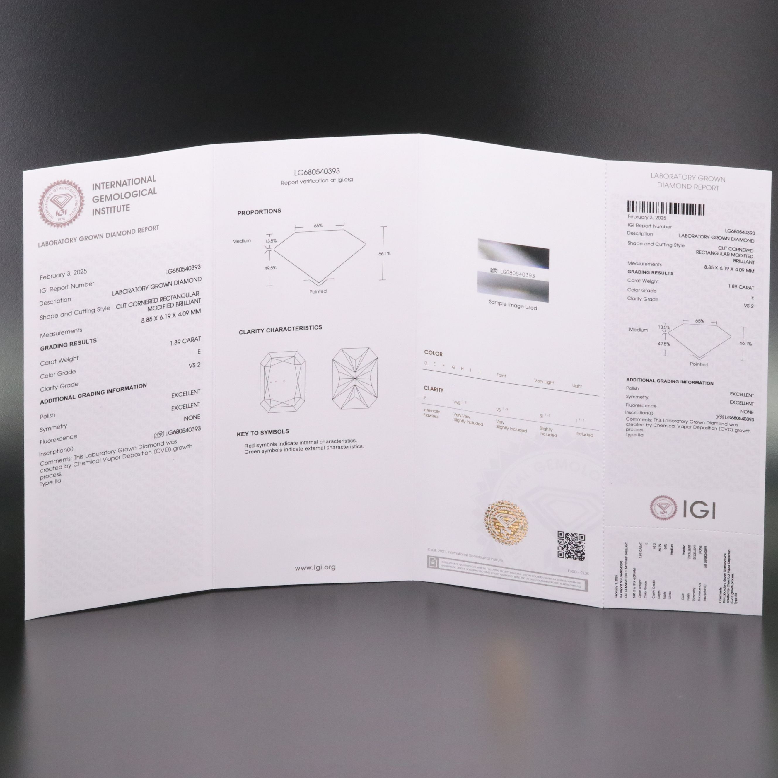 Loose 1.89 CT Lab Grown Diamond with IGI Report