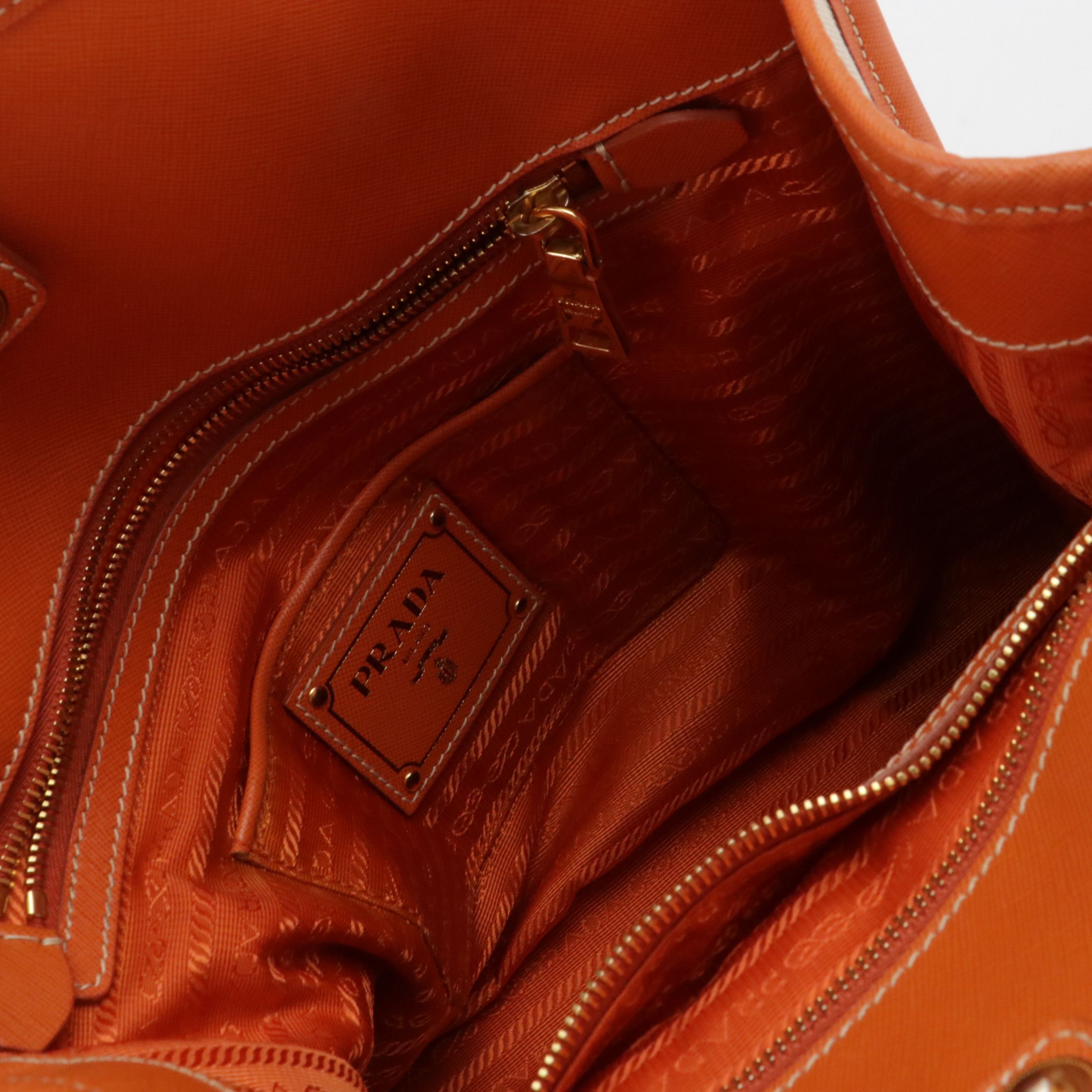 Prada Natural Canvas and Orange Leather Top Handle Two-Way Tote