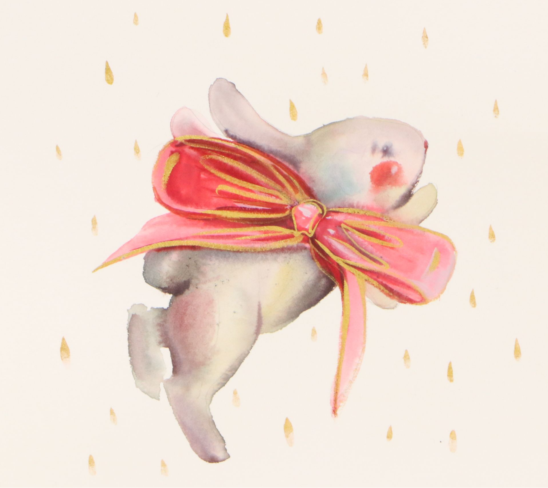 Inga Kovalenko Watercolor Painting of Bunny With Bow, 2026