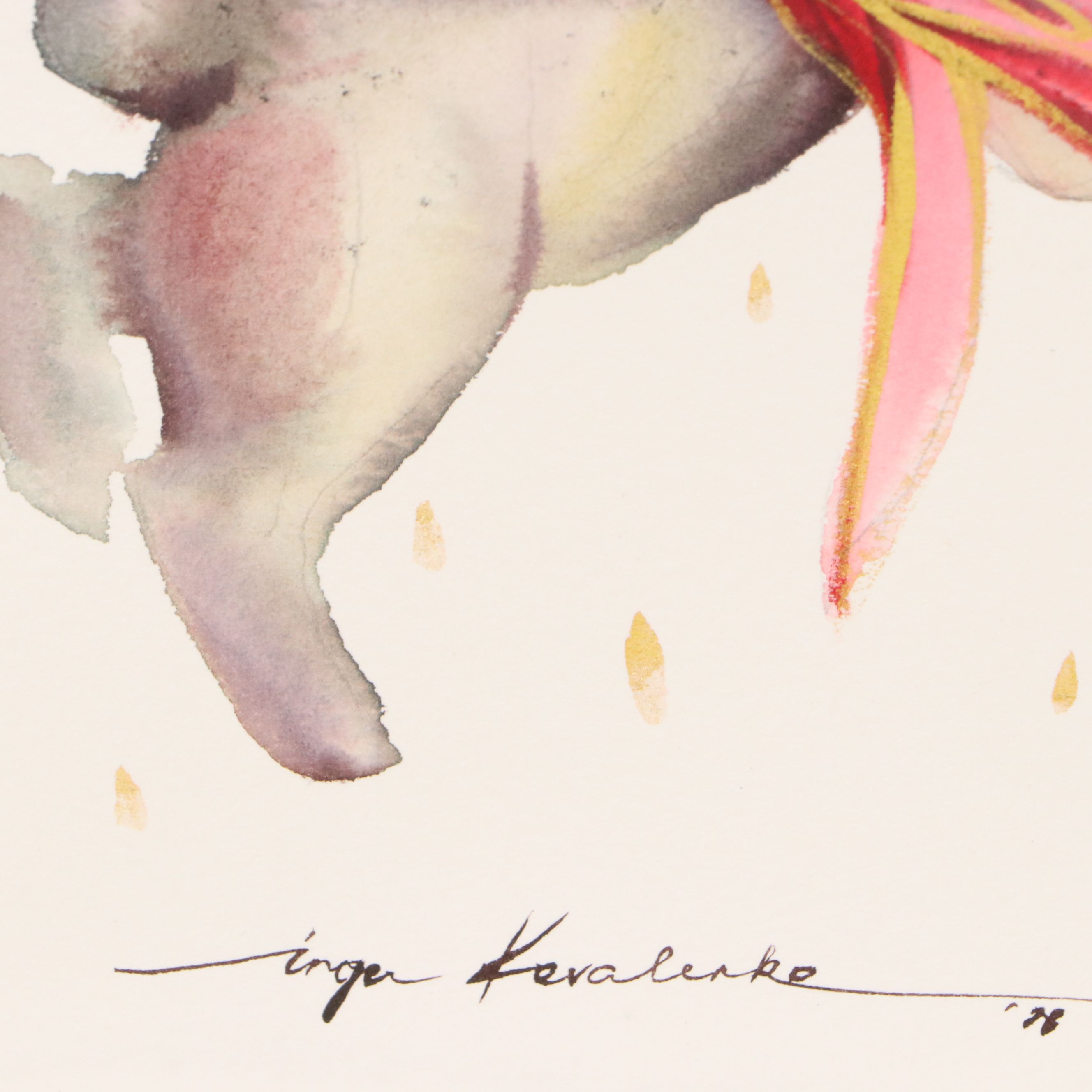 Inga Kovalenko Watercolor Painting of Bunny With Bow, 2026