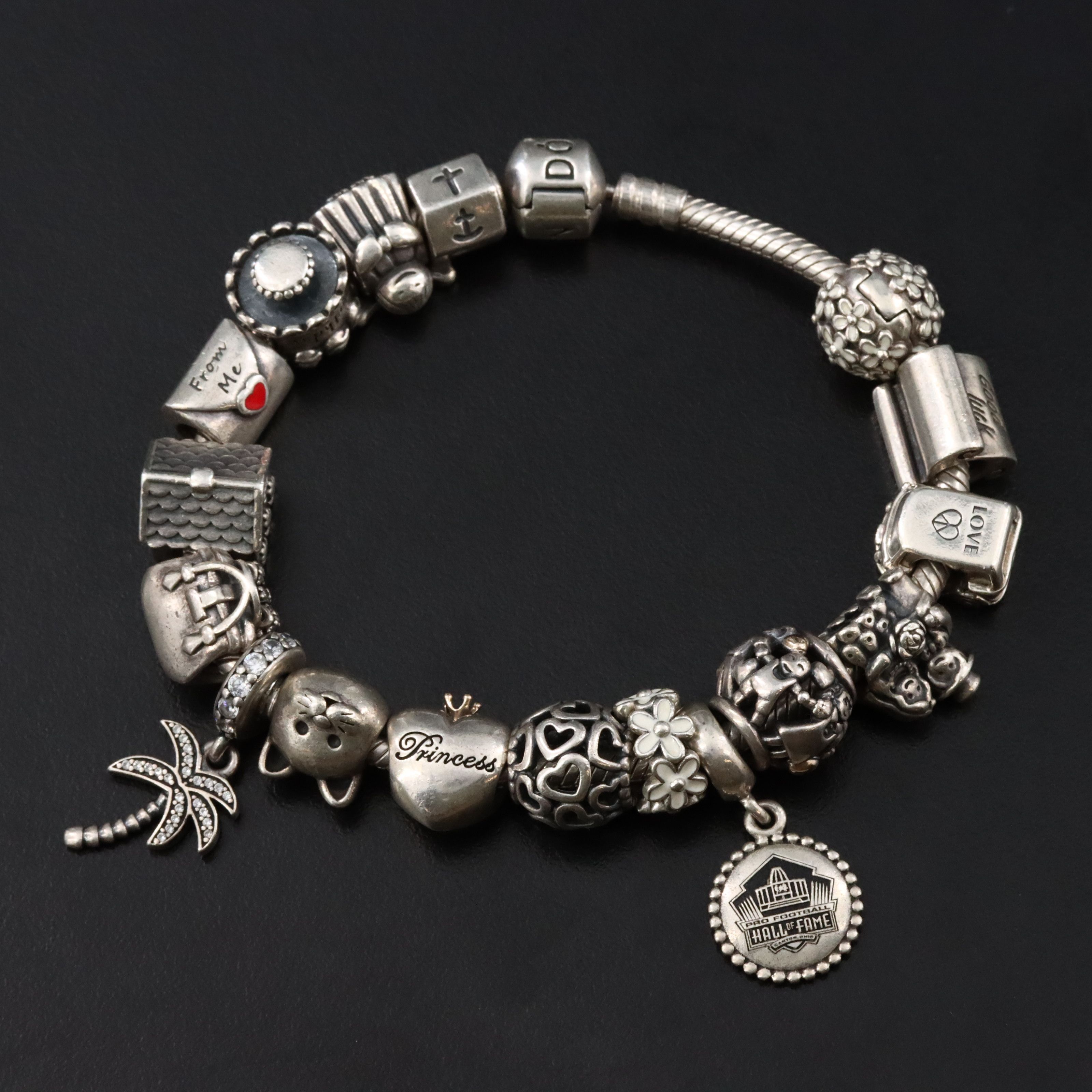 Pandora Sterling Bracelet with Beads Including CZ and Enamel