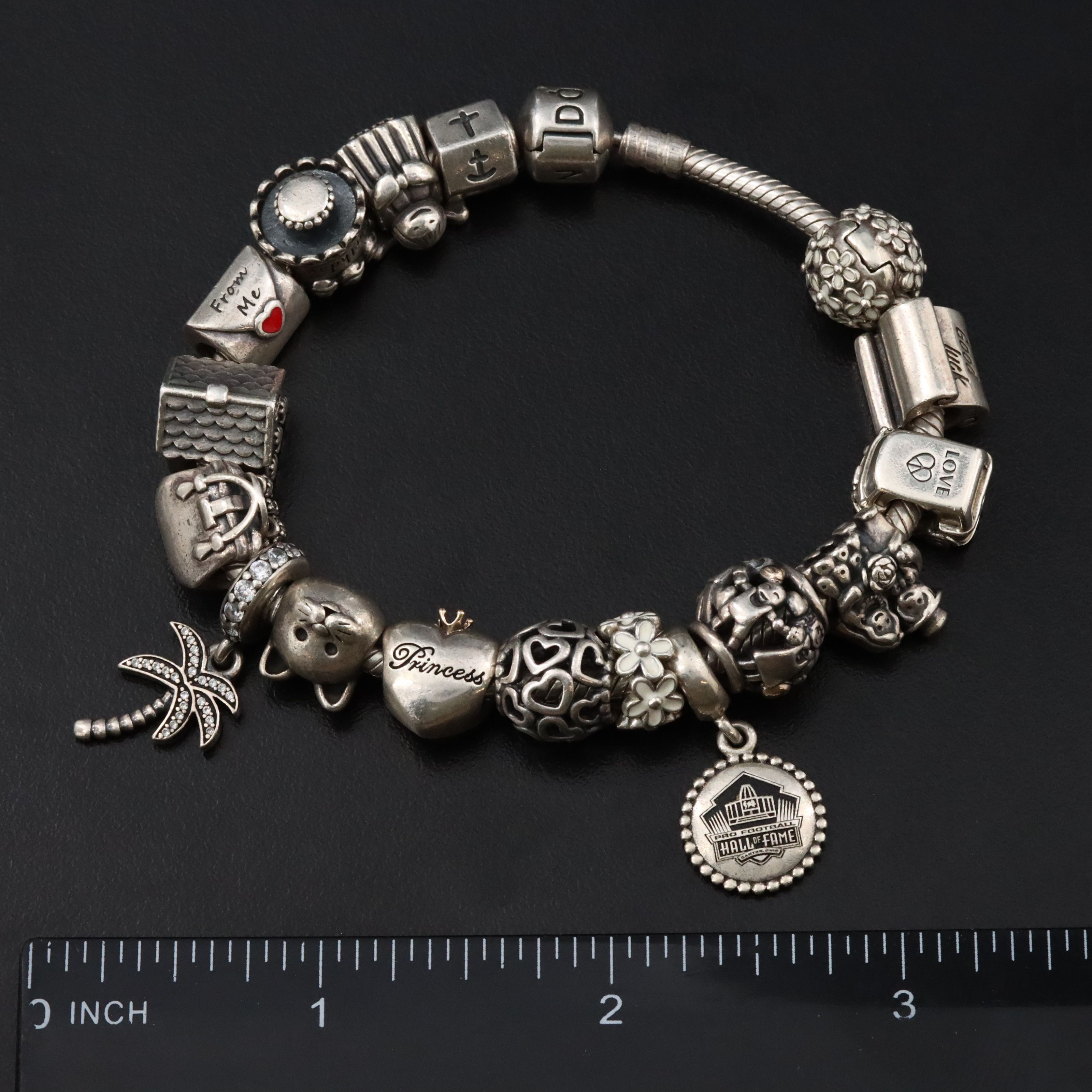 Pandora Sterling Bracelet with Beads Including CZ and Enamel