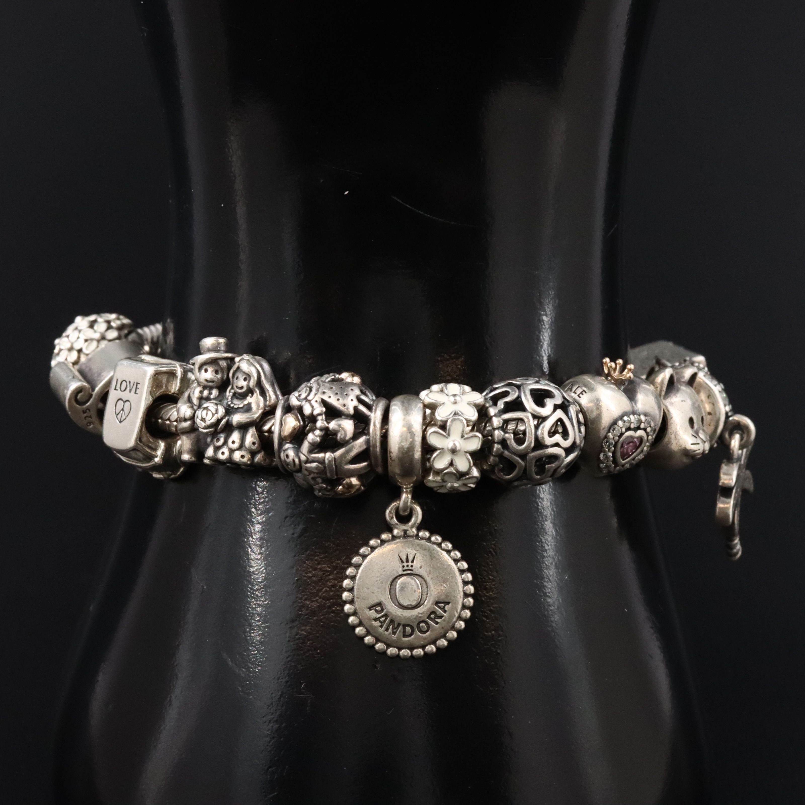 Pandora Sterling Bracelet with Beads Including CZ and Enamel