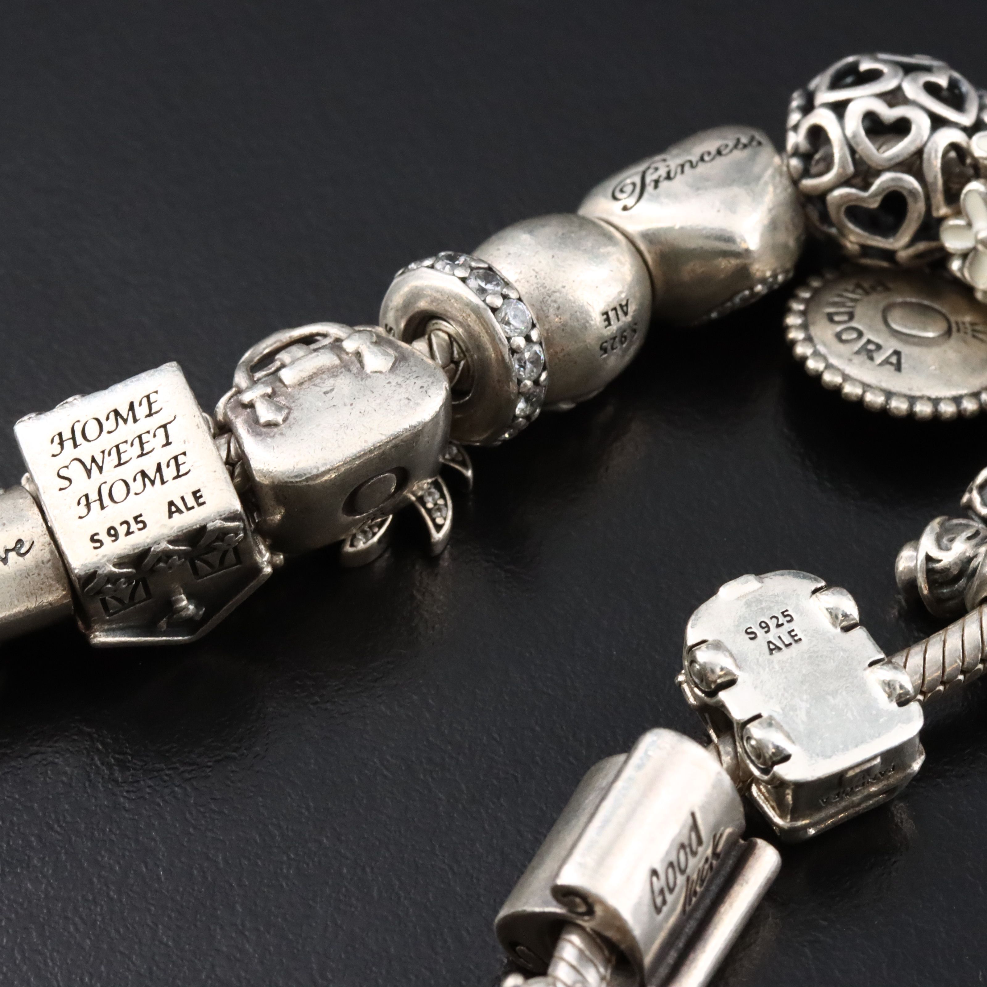 Pandora Sterling Bracelet with Beads Including CZ and Enamel