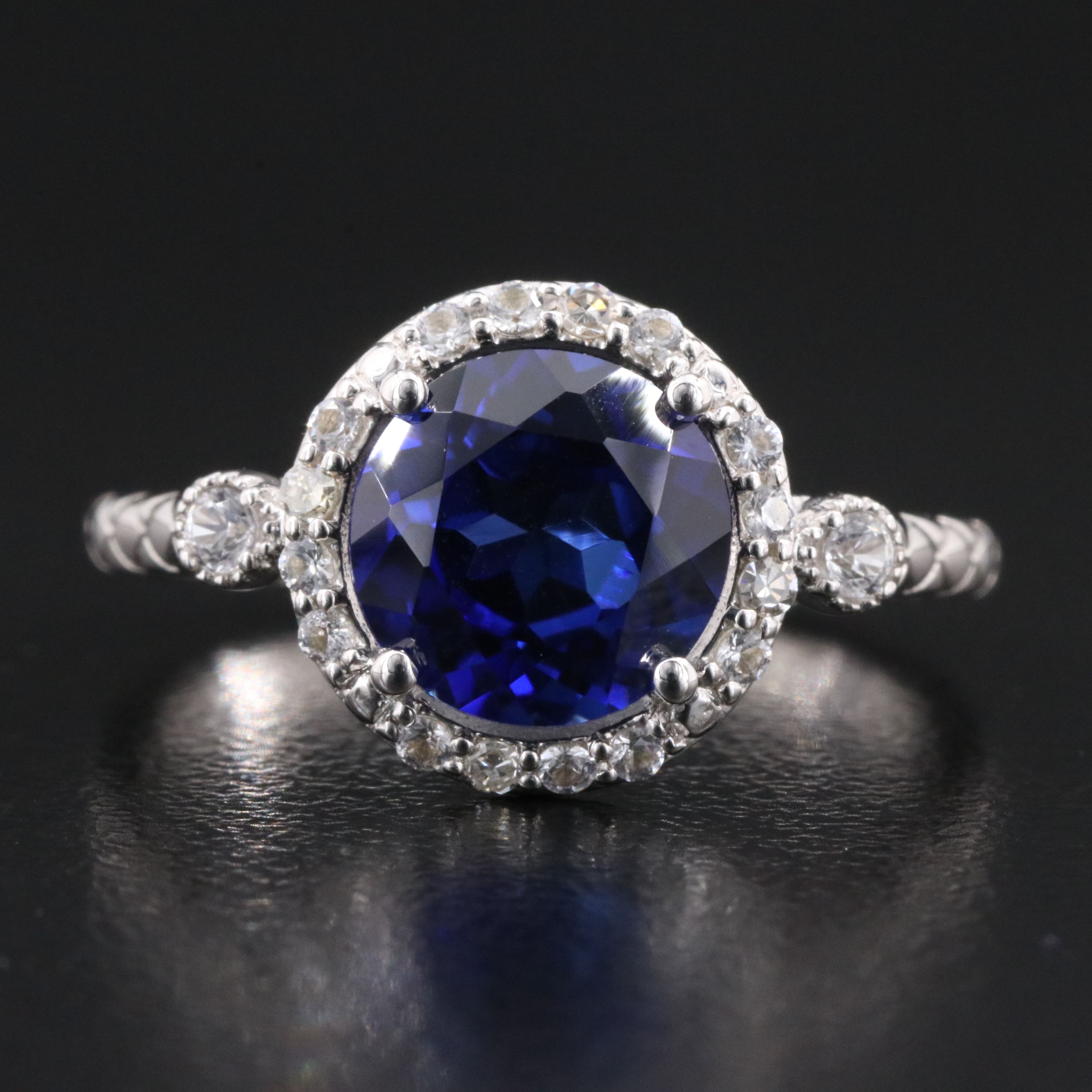 14K Sapphire, Diamond and White Sapphire Ring