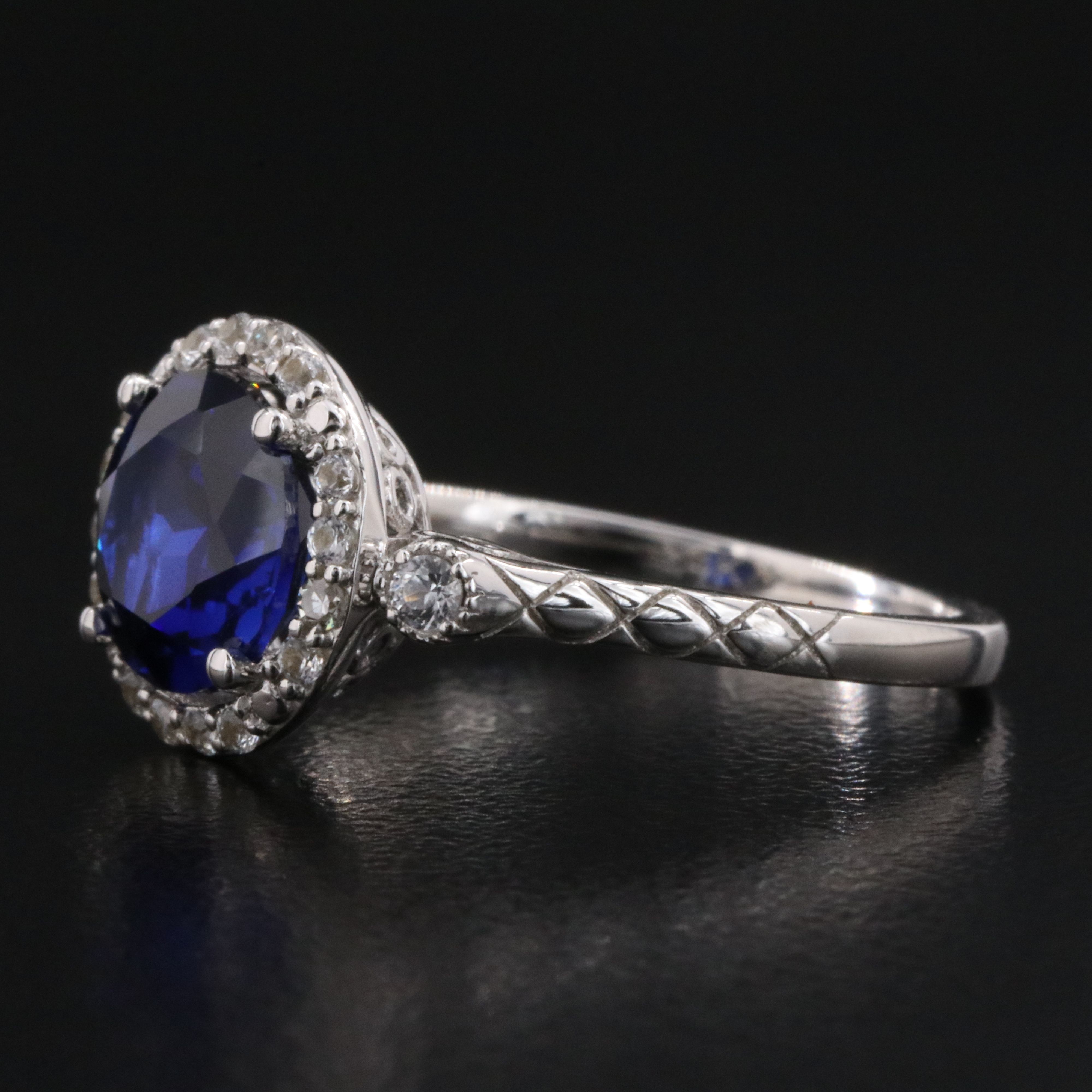 14K Sapphire, Diamond and White Sapphire Ring