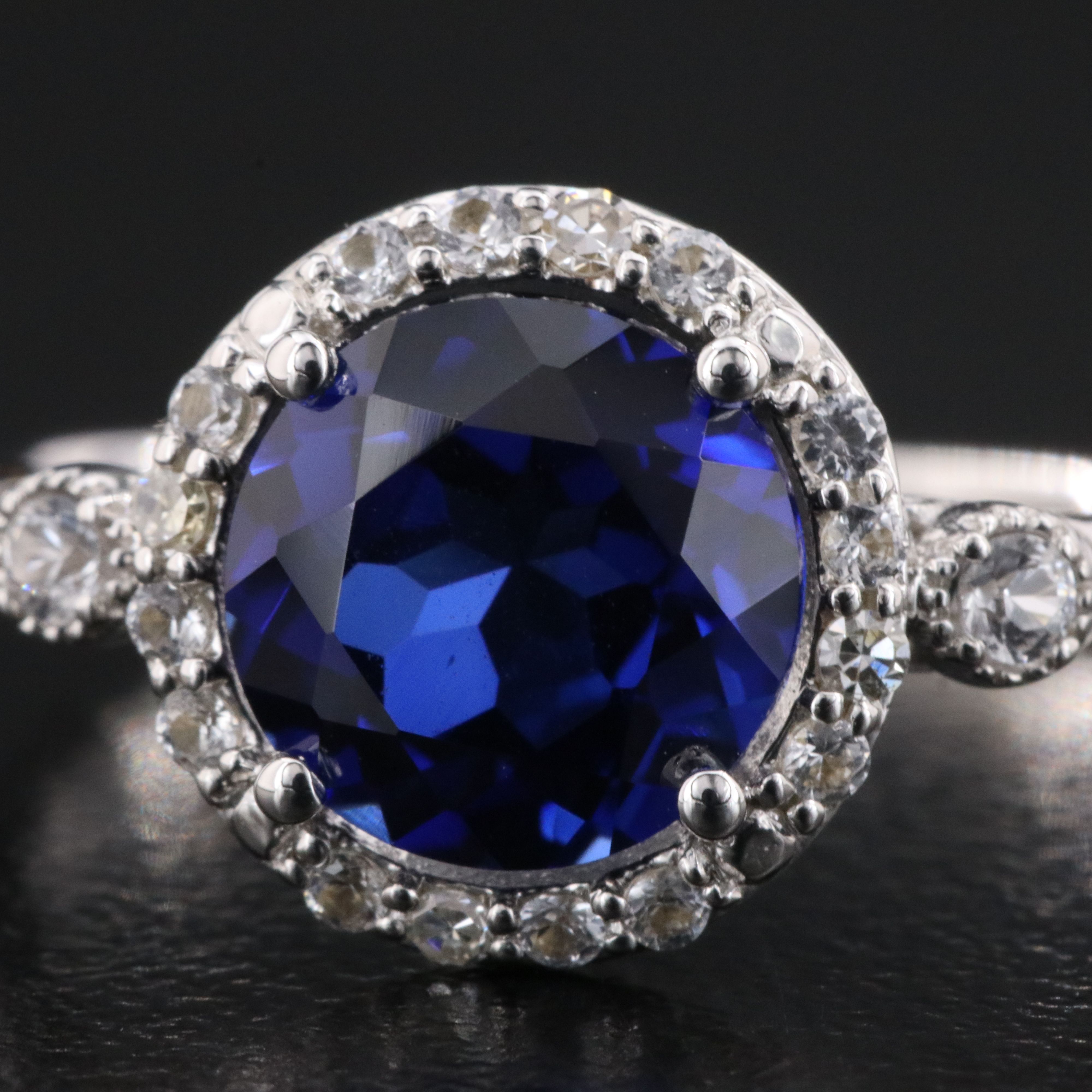 14K Sapphire, Diamond and White Sapphire Ring