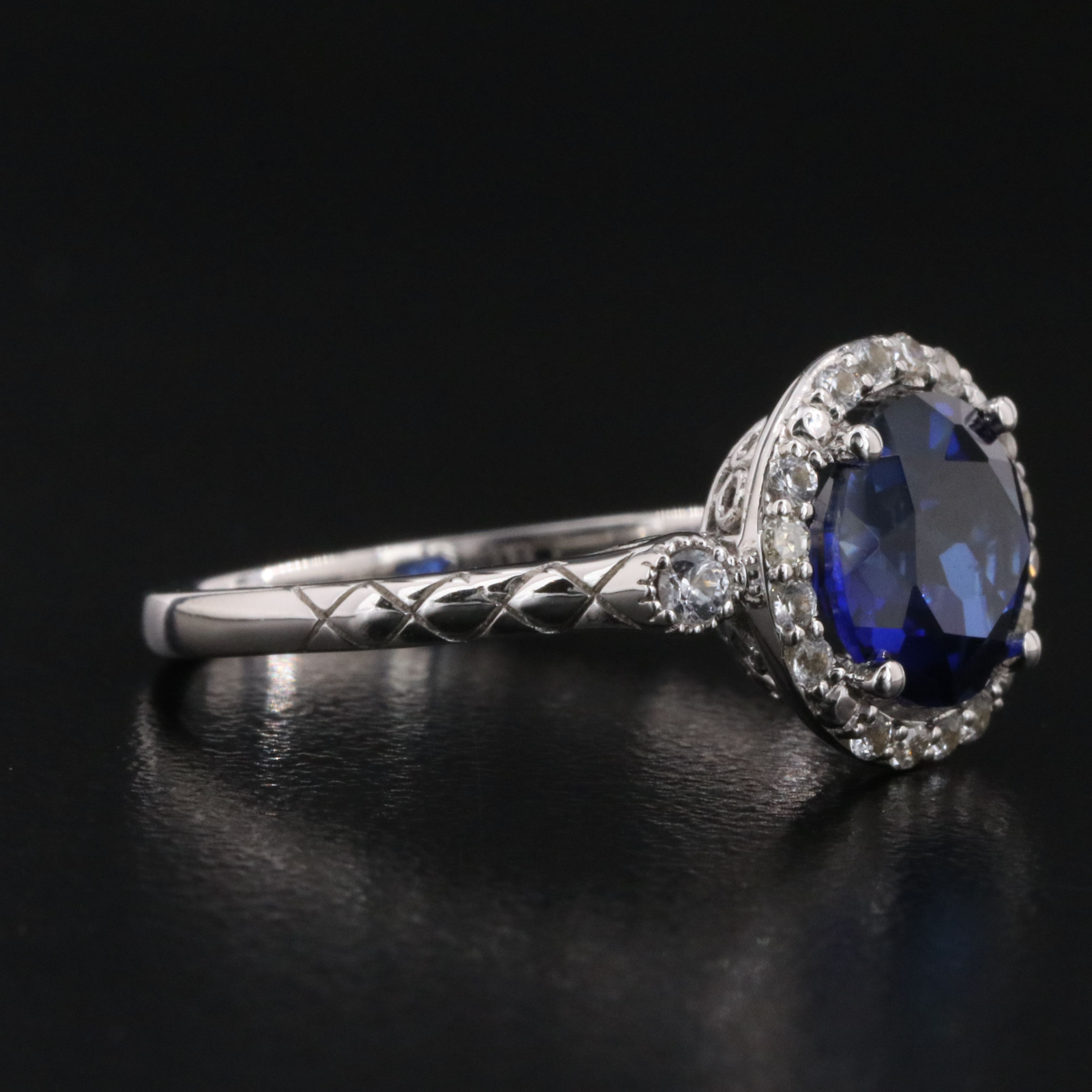 14K Sapphire, Diamond and White Sapphire Ring