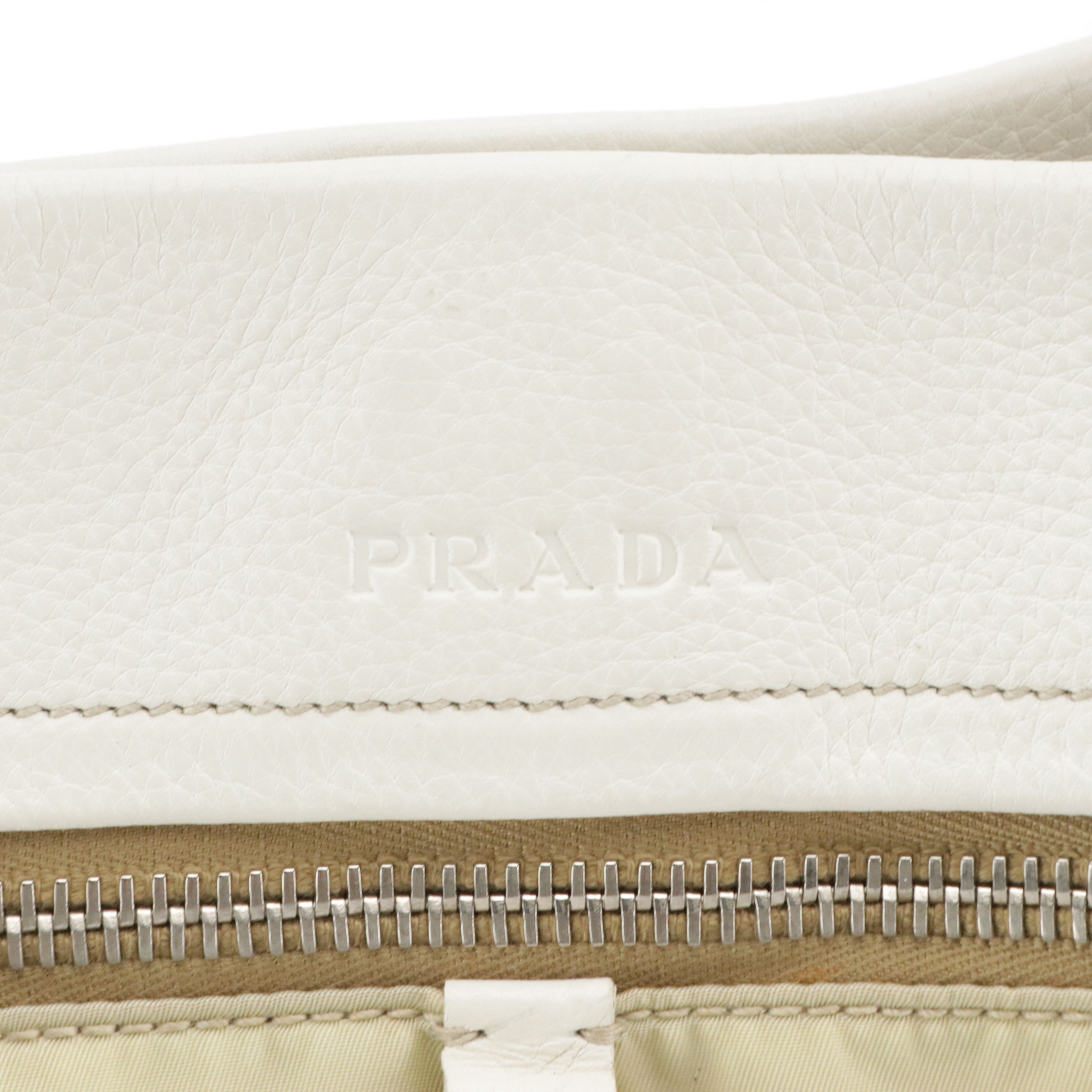 Prada Hobo Shoulder Bag in Neutral Tessuto Nylon and White Leather