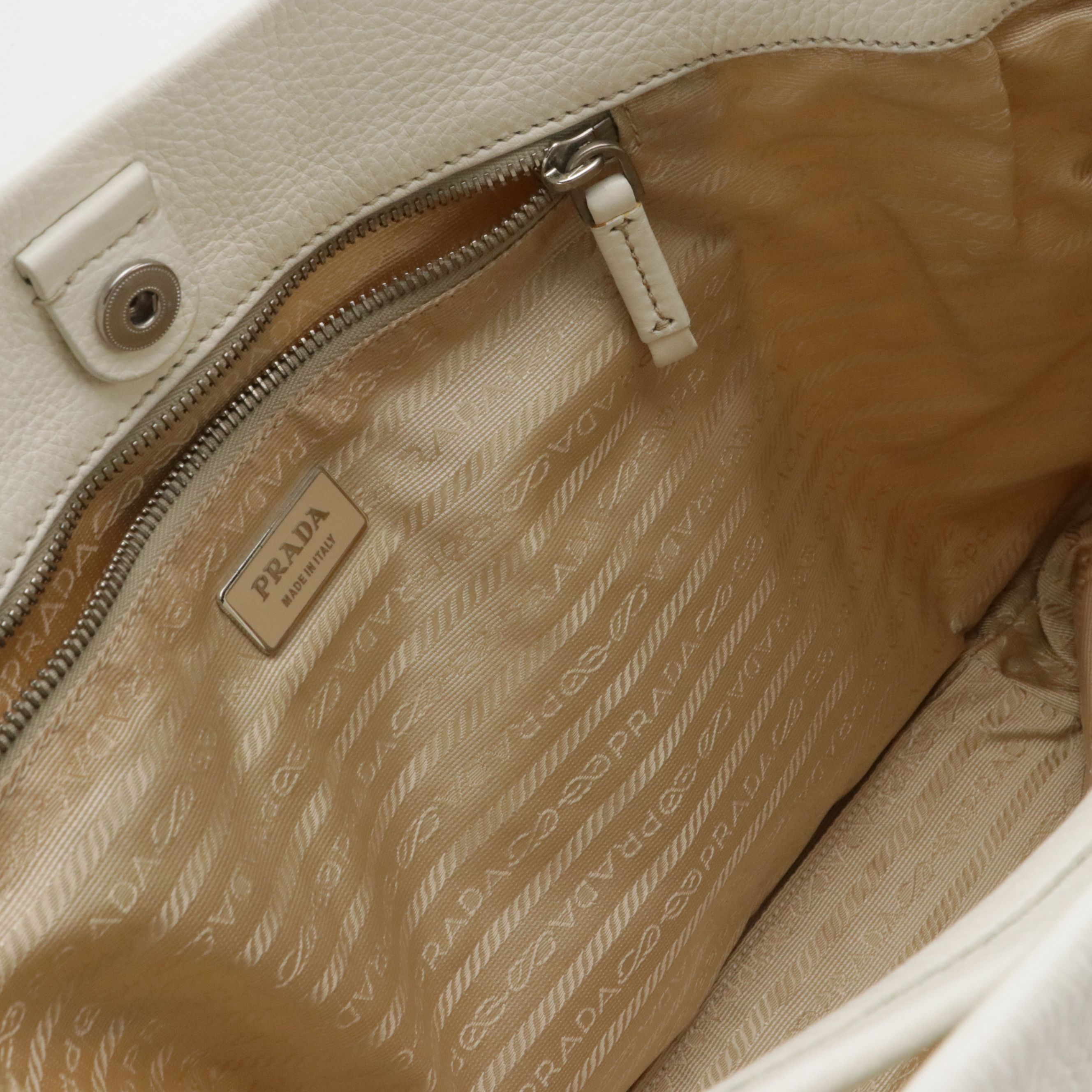 Prada Hobo Shoulder Bag in Neutral Tessuto Nylon and White Leather