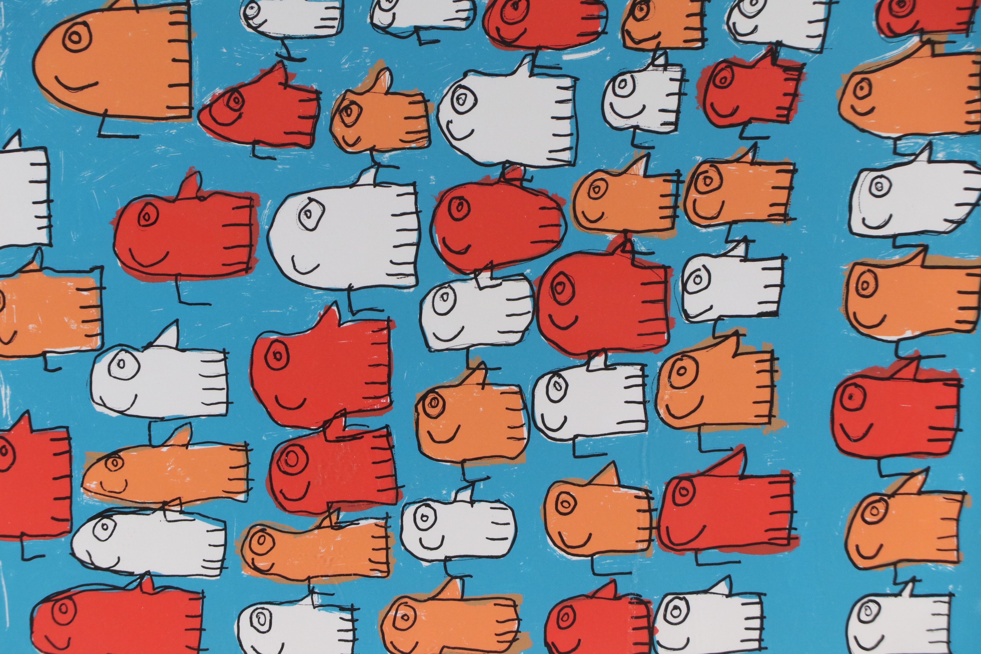 Leah David Lithograph of School of Fish, 21st Century