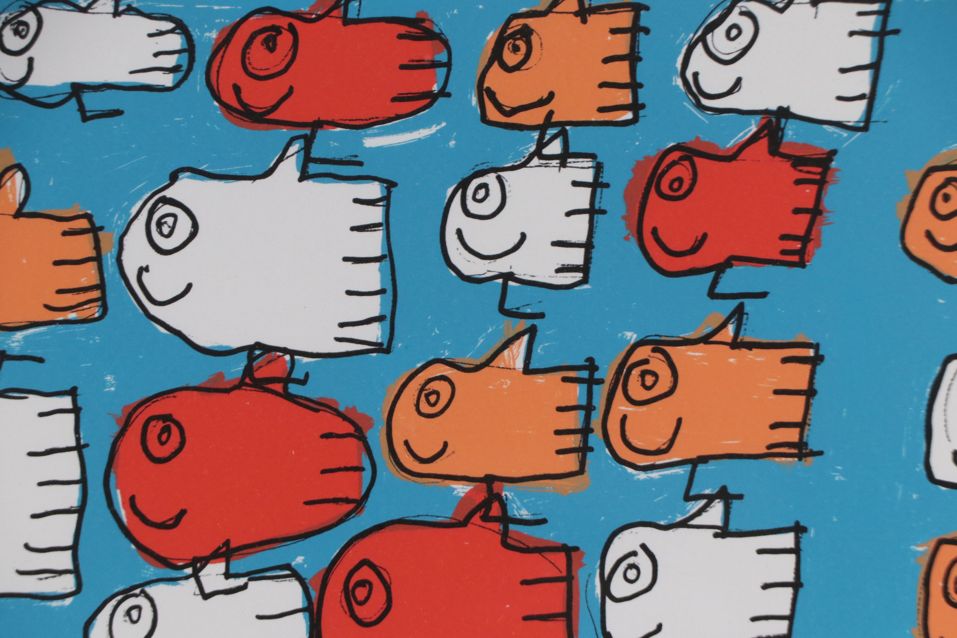 Leah David Lithograph of School of Fish, 21st Century
