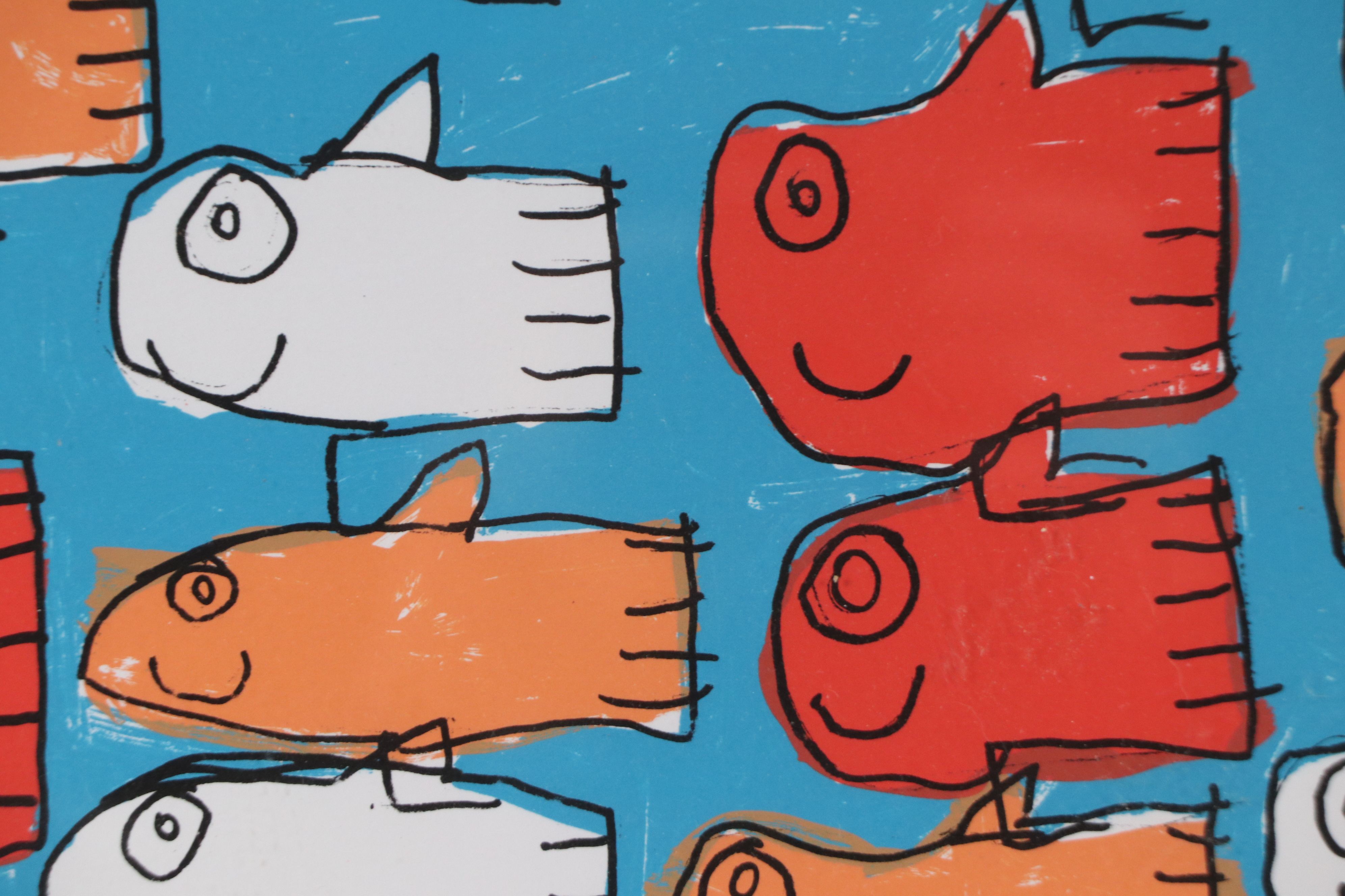 Leah David Lithograph of School of Fish, 21st Century