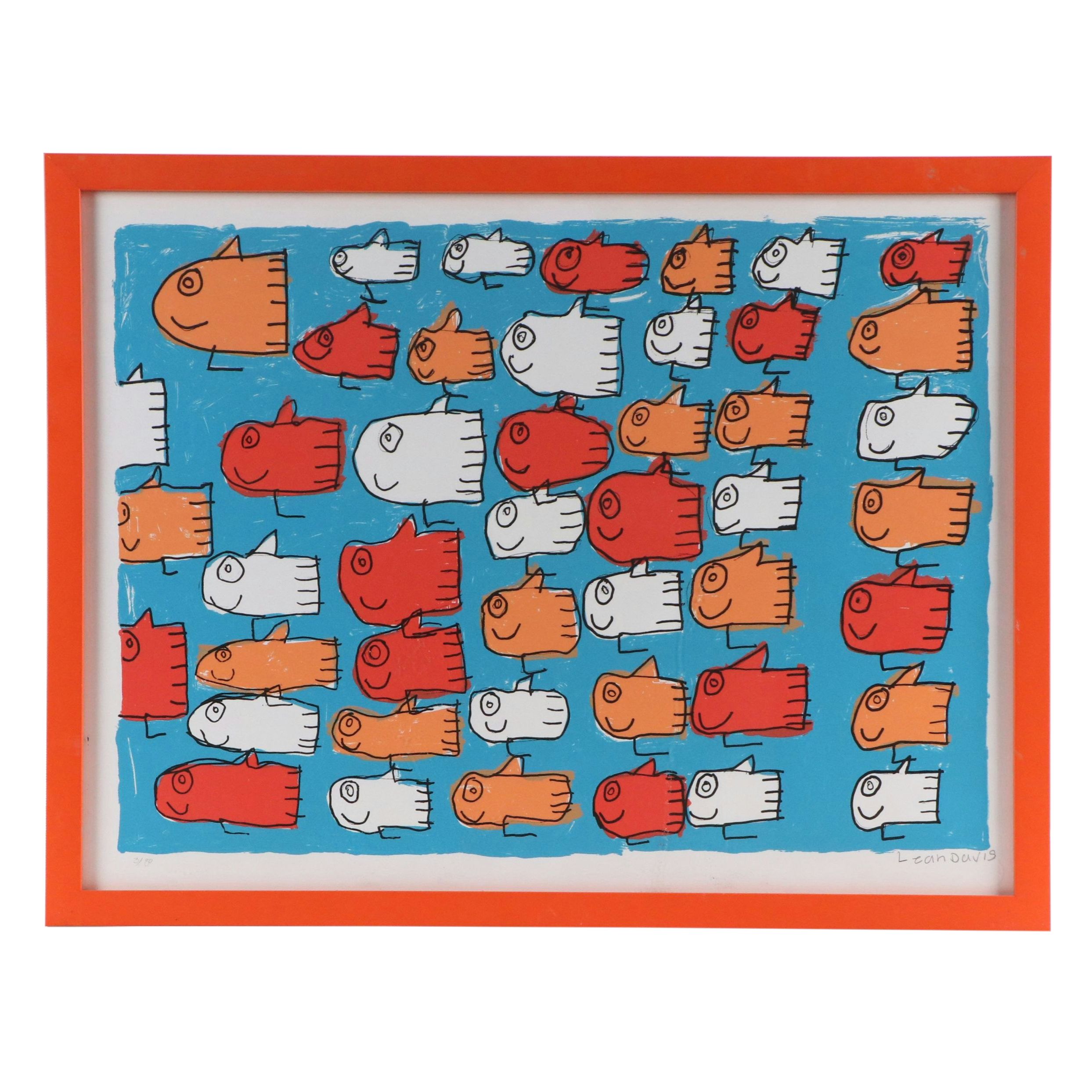 Leah David Lithograph of School of Fish, 21st Century
