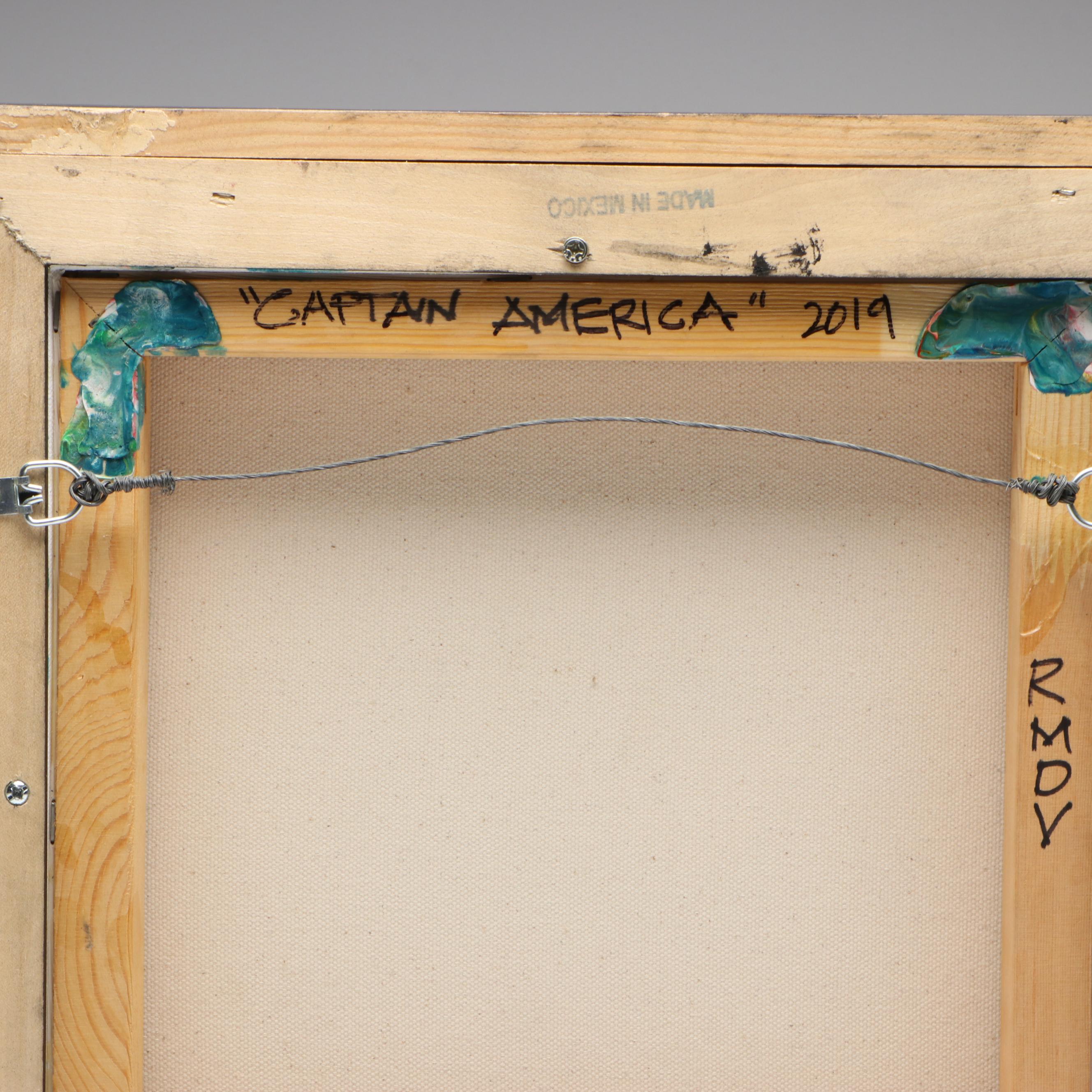 Signed "Captain America" Acrylic Pour Painting, 2019