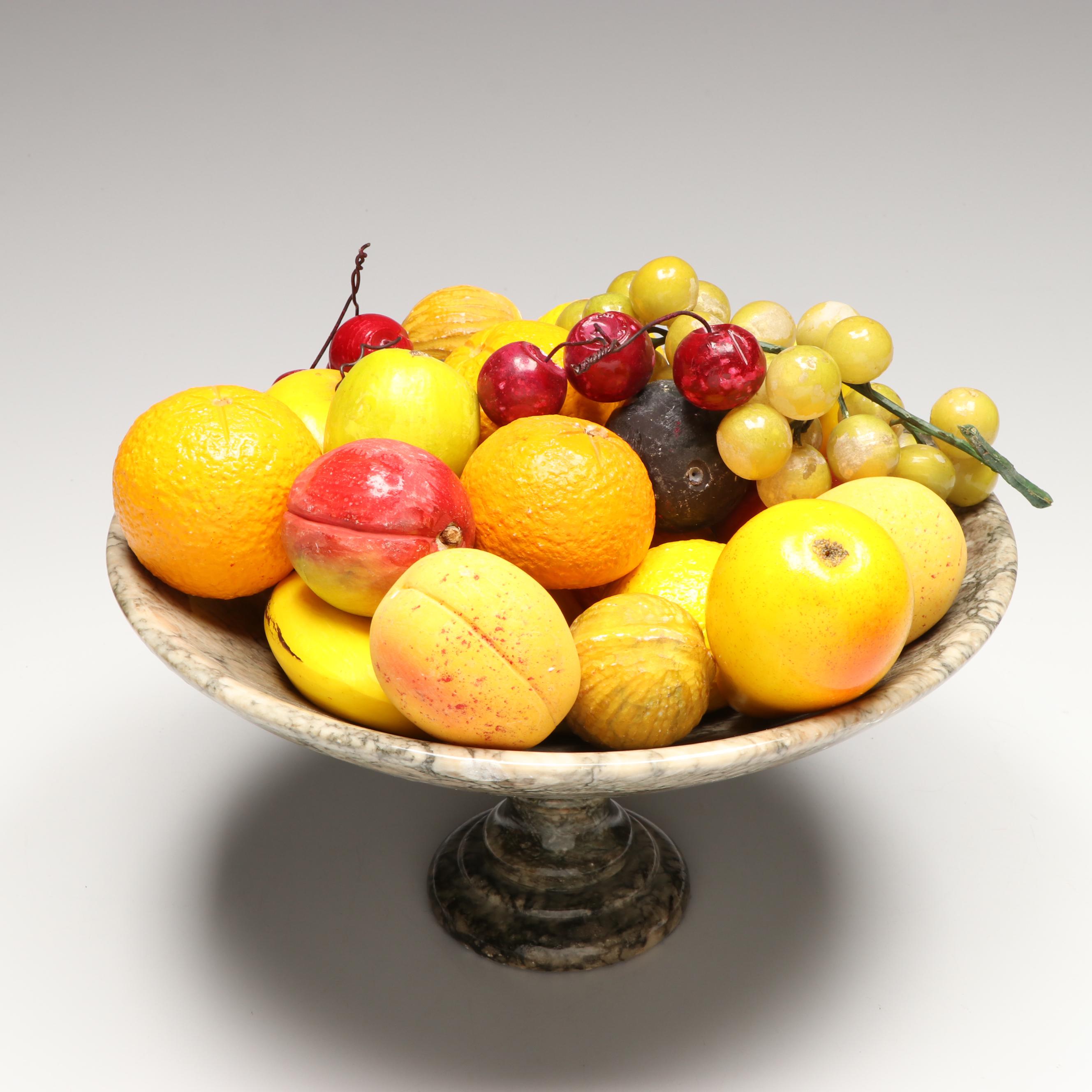Marble Centerpiece Bowl with Ceramic Artificial Fruits