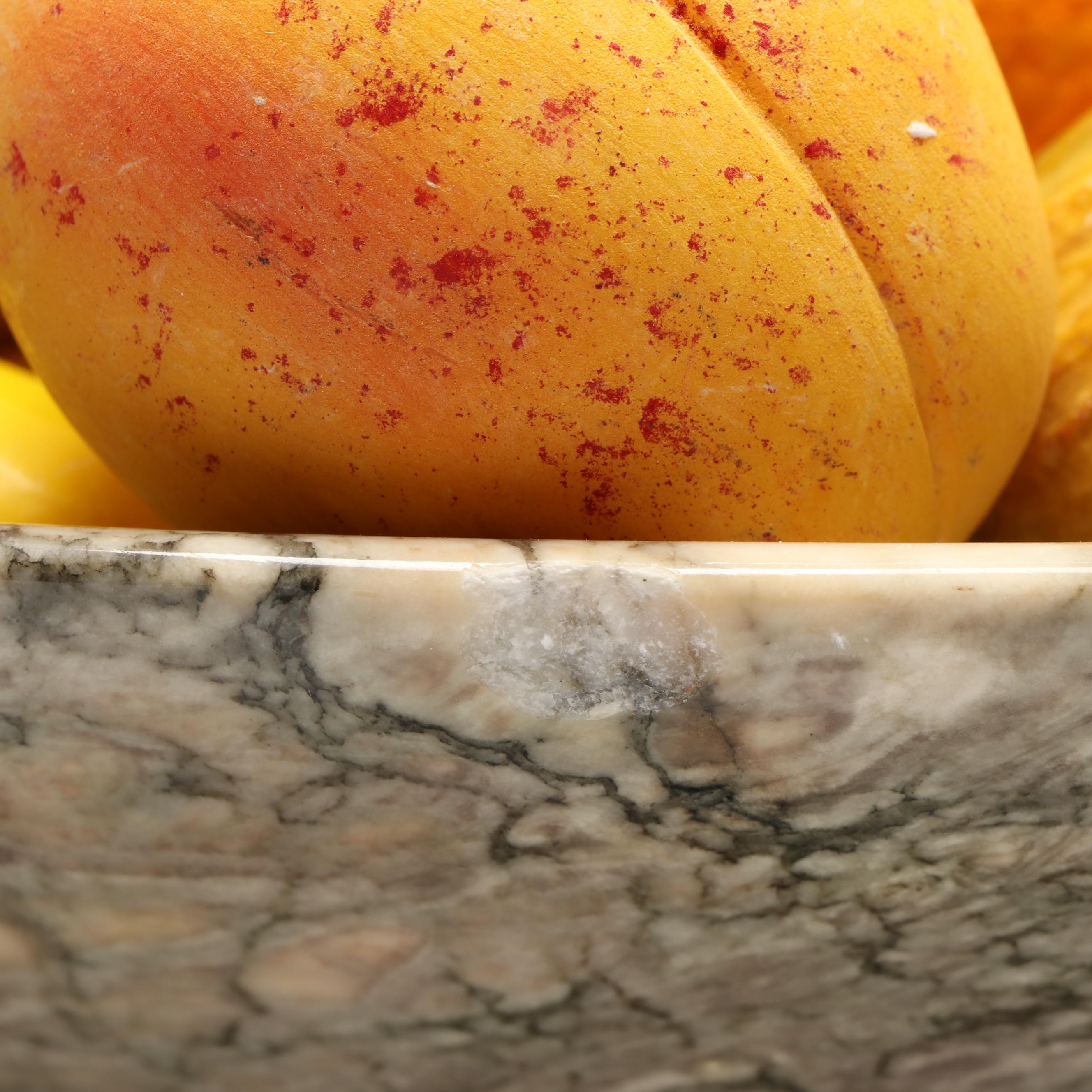 Marble Centerpiece Bowl with Ceramic Artificial Fruits