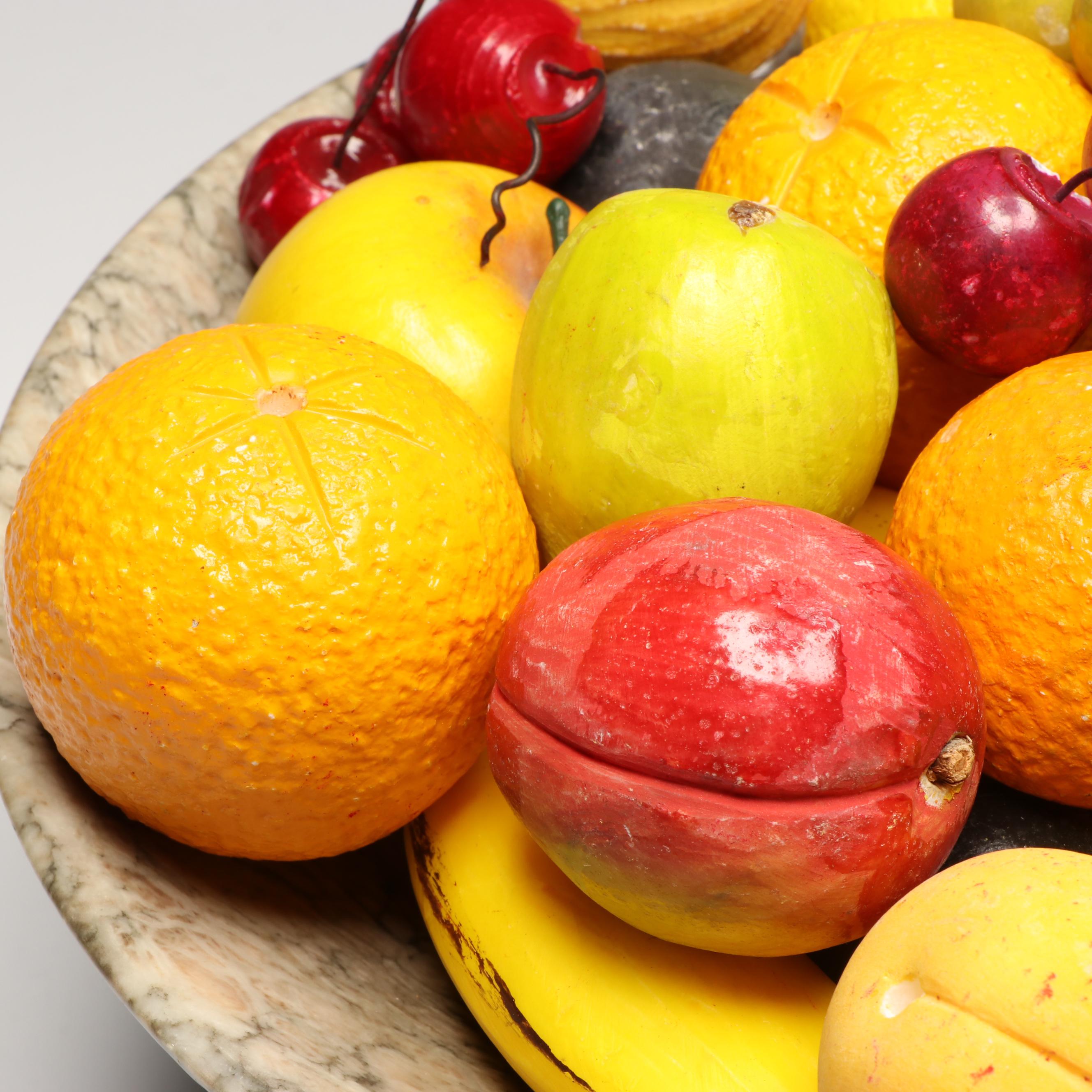 Marble Centerpiece Bowl with Ceramic Artificial Fruits