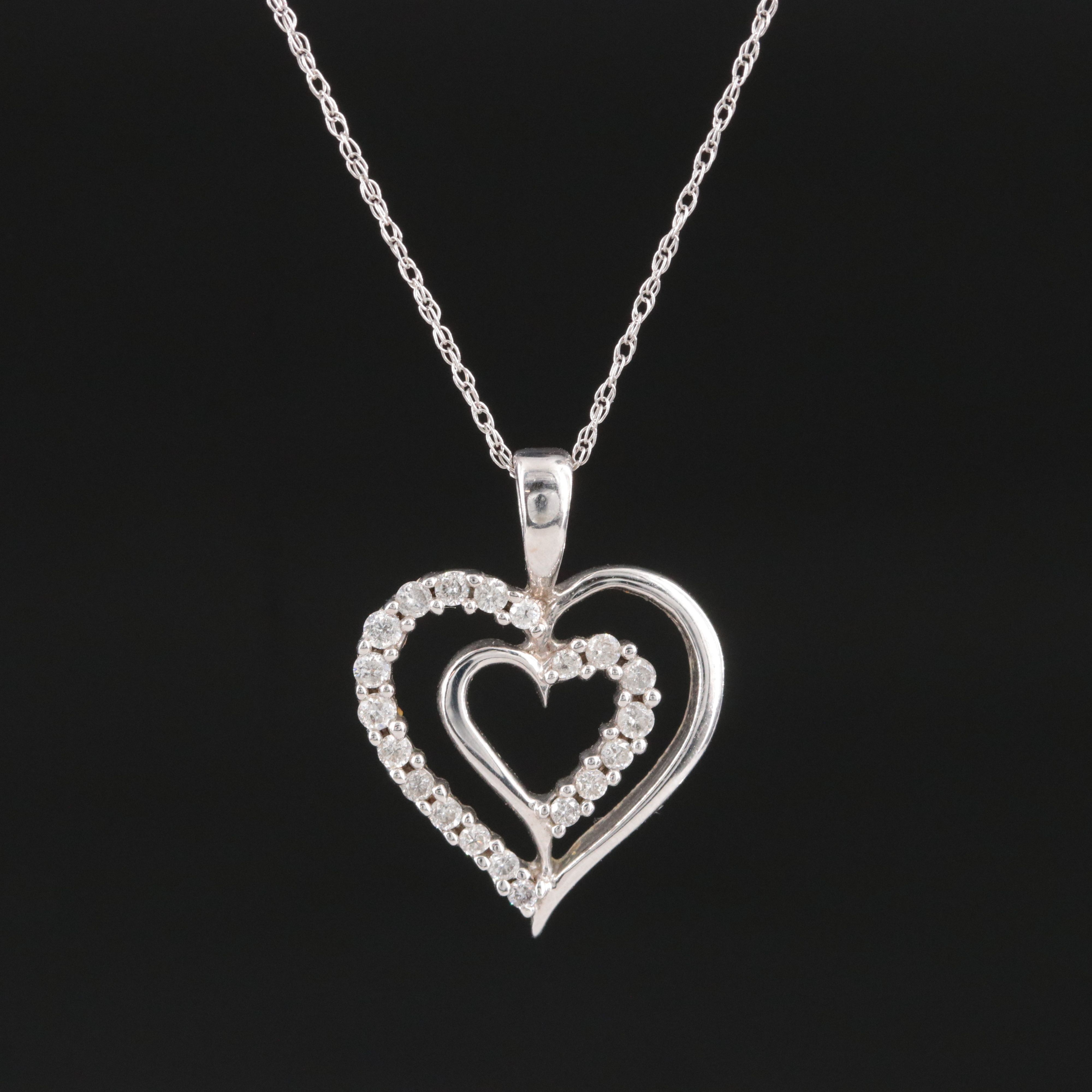 10K 0.27 CTW Diamond Heart Pendant Necklace