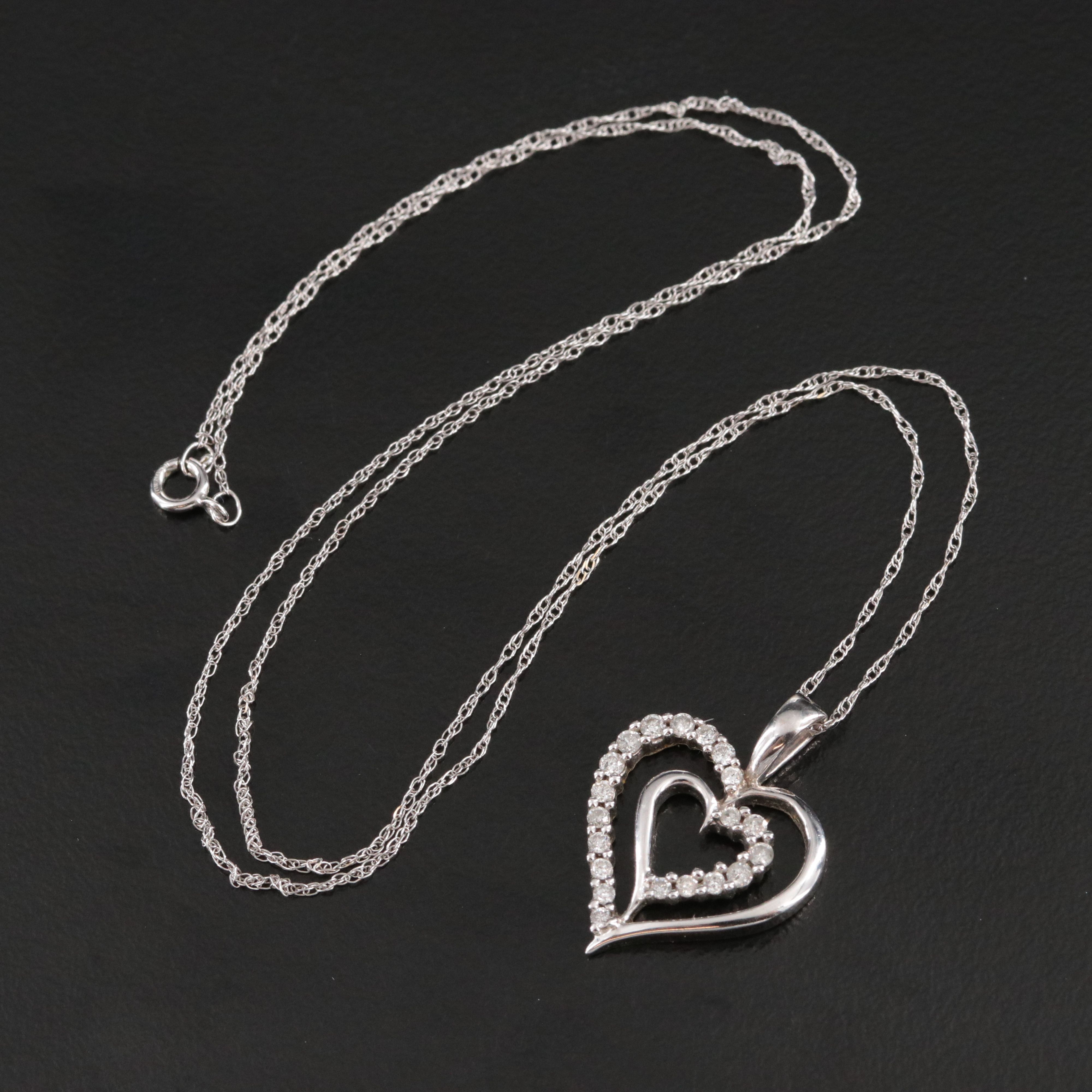 10K 0.27 CTW Diamond Heart Pendant Necklace