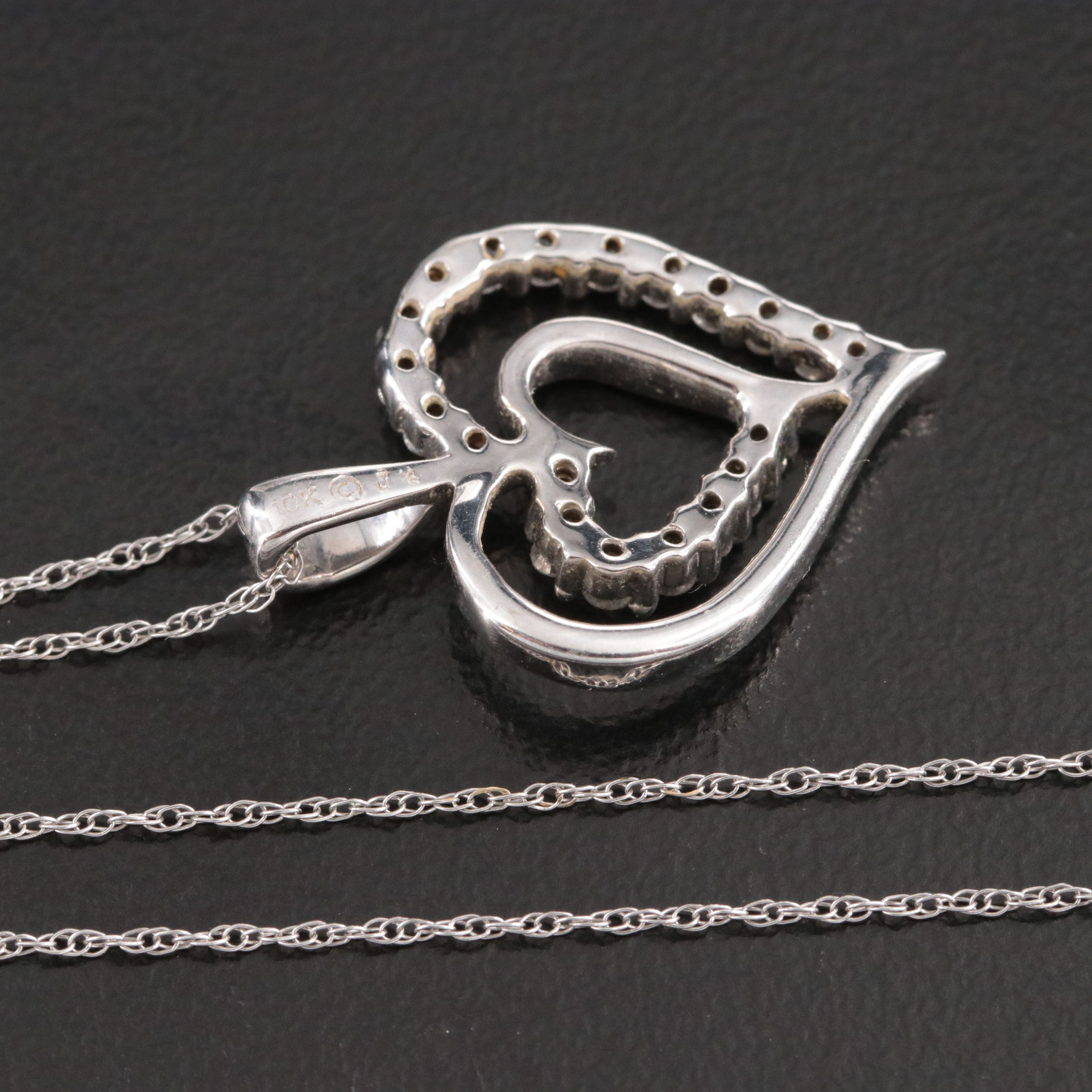 10K 0.27 CTW Diamond Heart Pendant Necklace