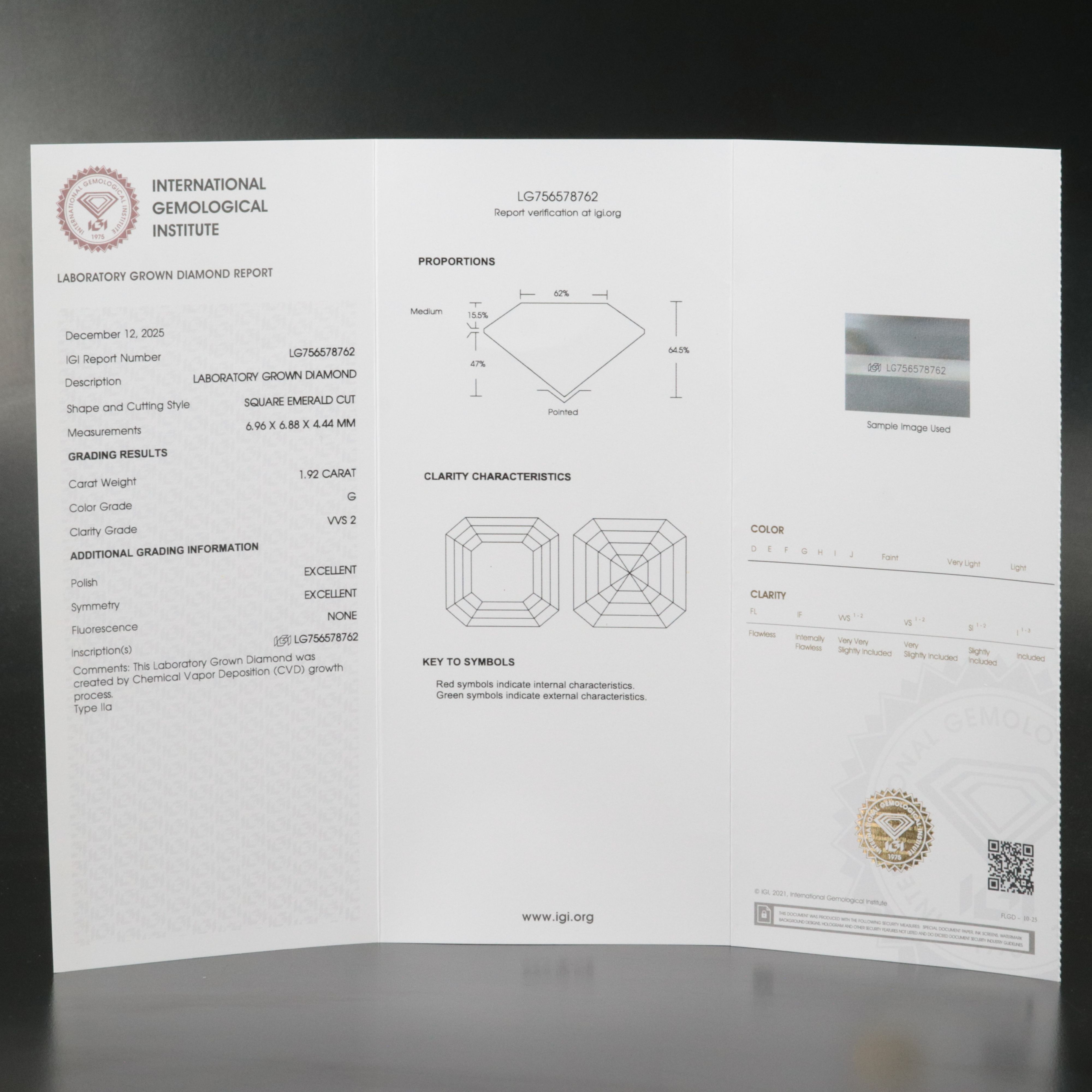 Loose 1.92 CT Lab Grown Diamond with IGI Report