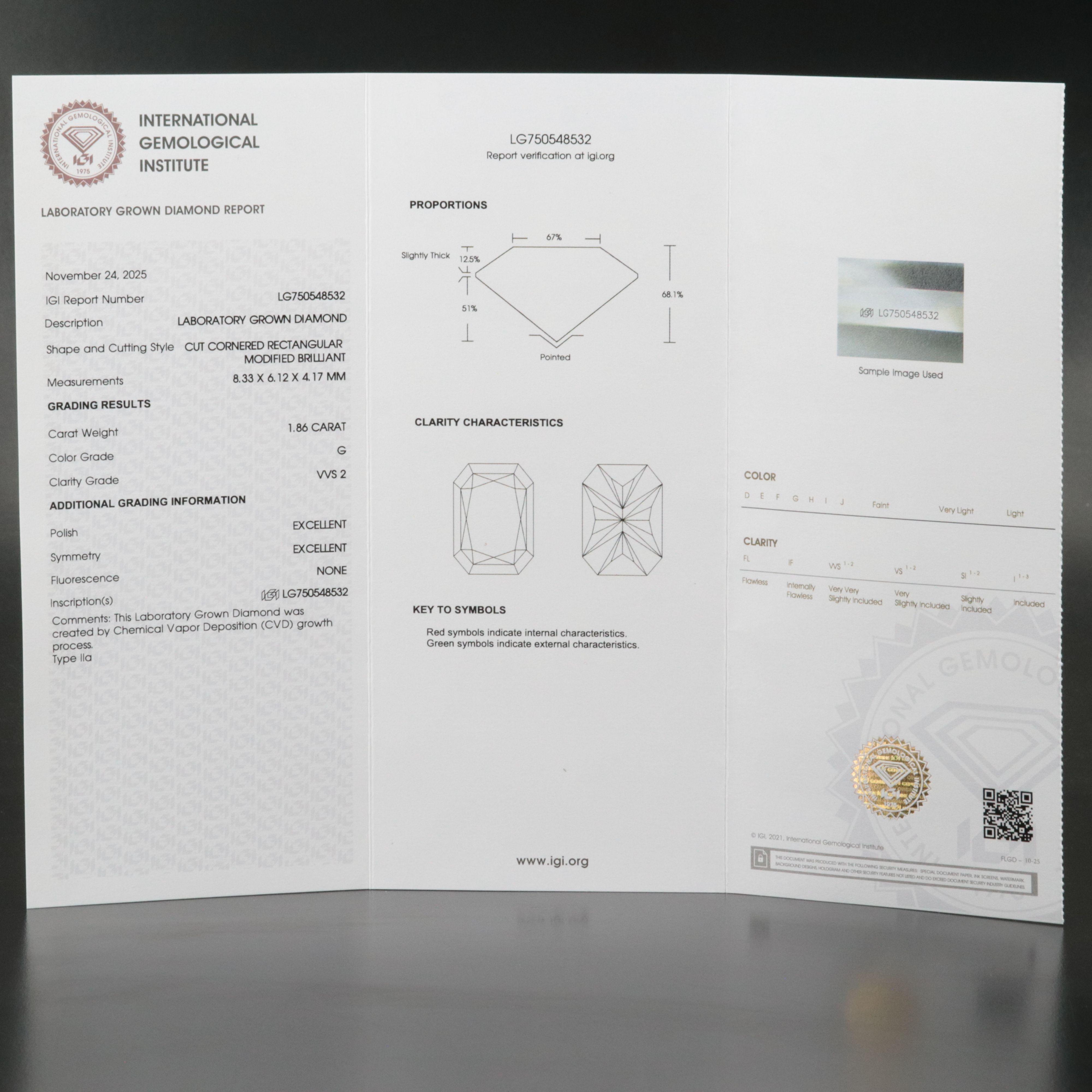 Loose 1.86 CT Lab Grown Diamond with IGI Report