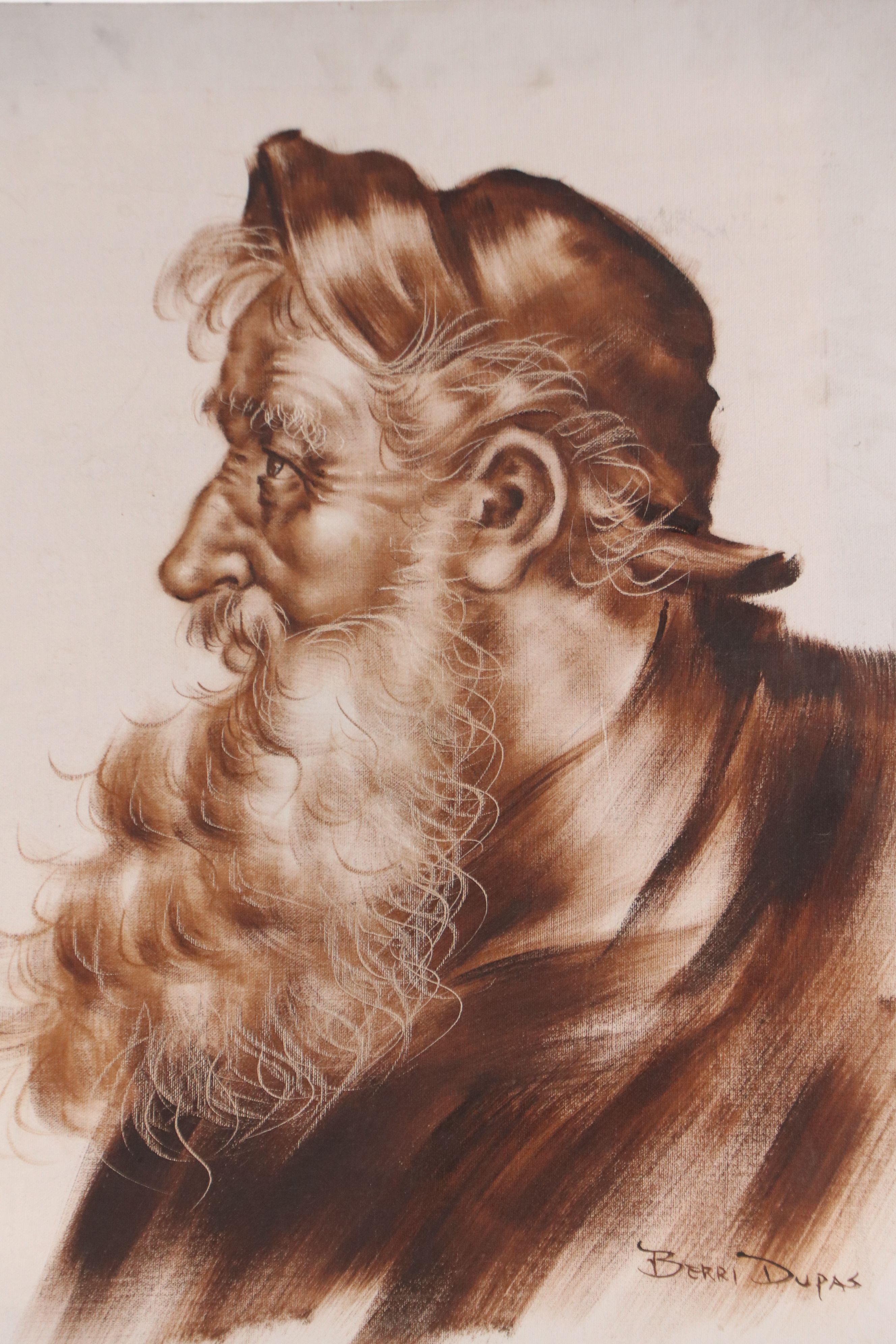 Berri Dupas Oil Portrait of Old Man, Mid-20th Century