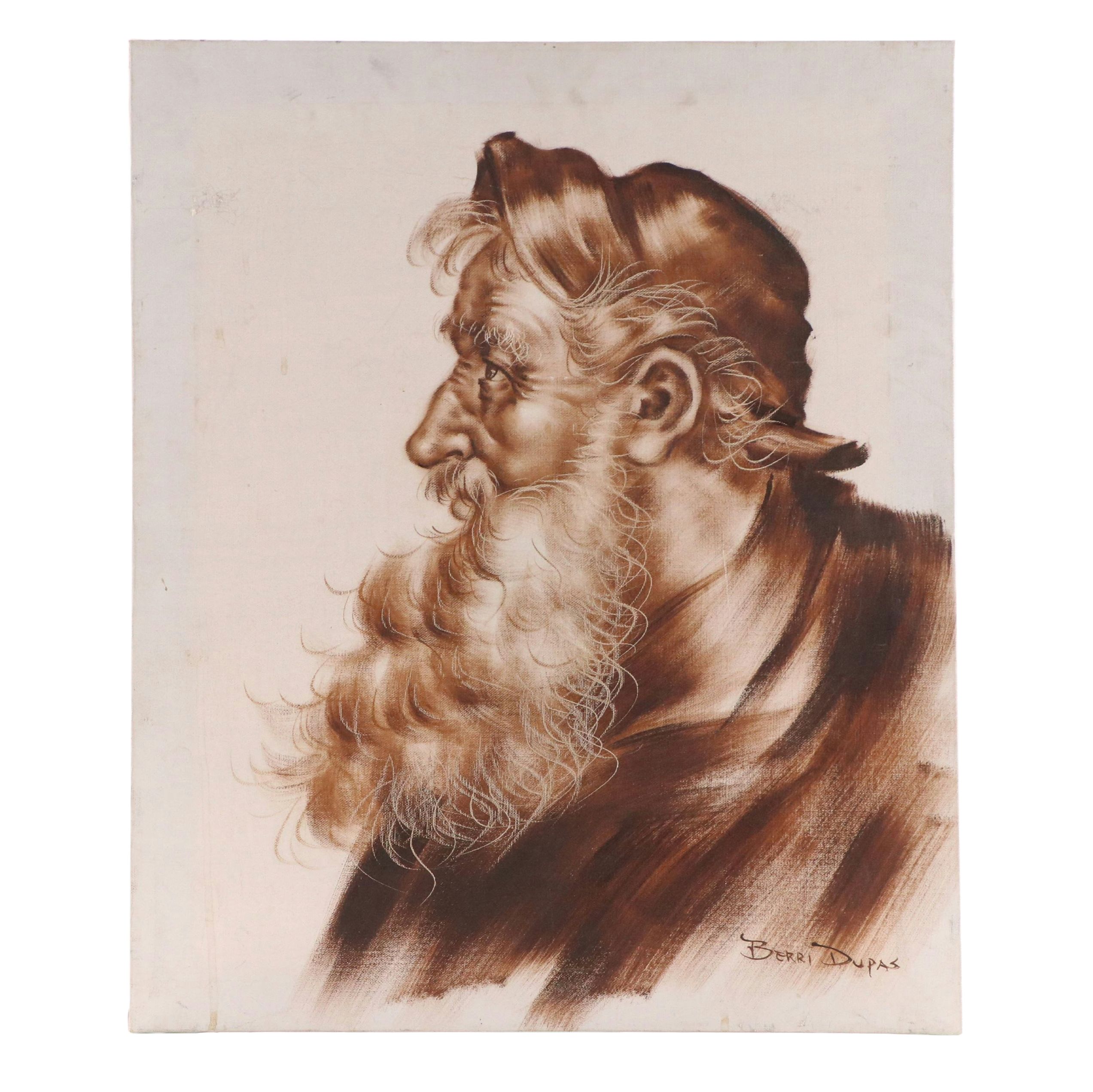 Berri Dupas Oil Portrait of Old Man, Mid-20th Century