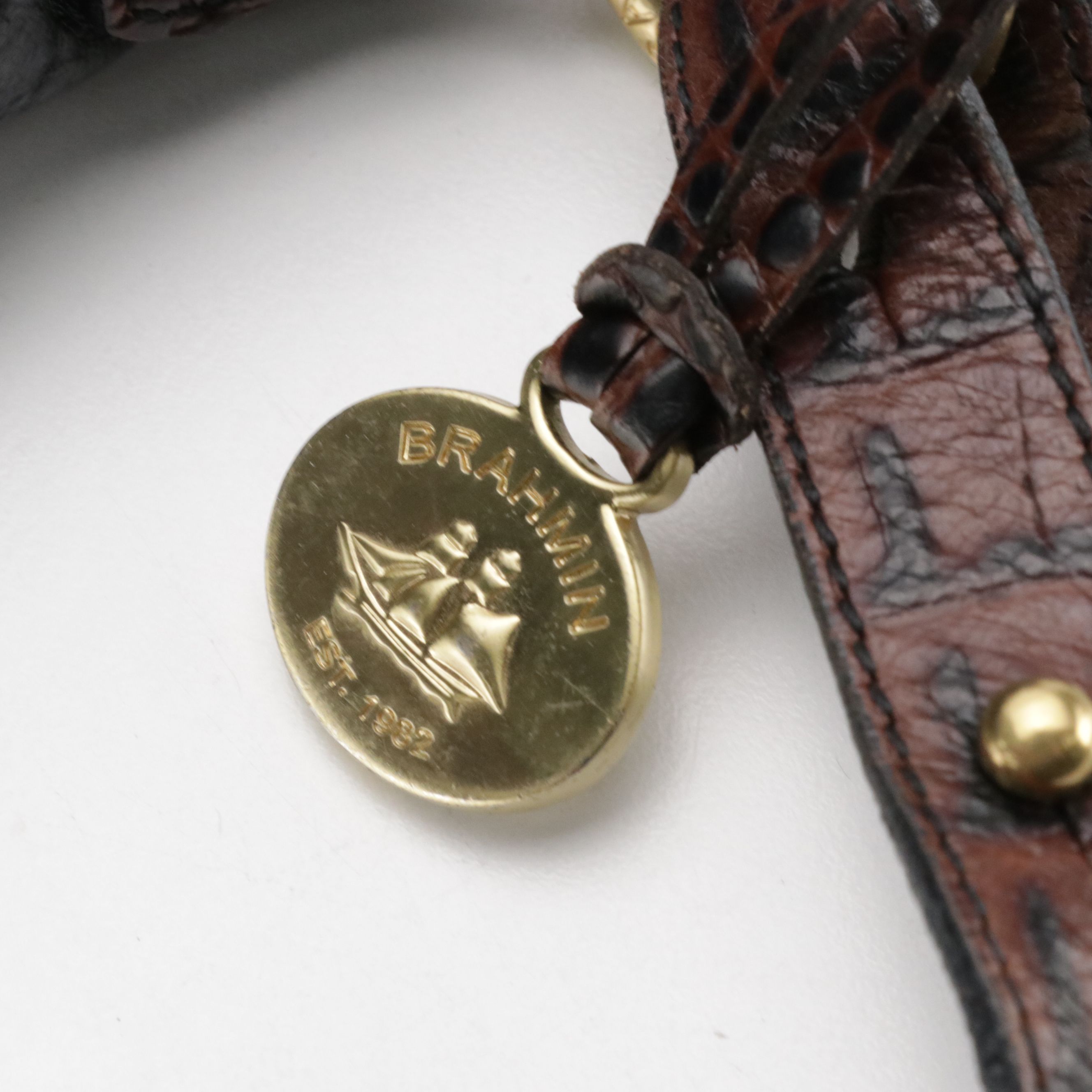 Brahmin Tuscan Collection Shoulder Bag in Black Calfskin & Croc Embossed Leather