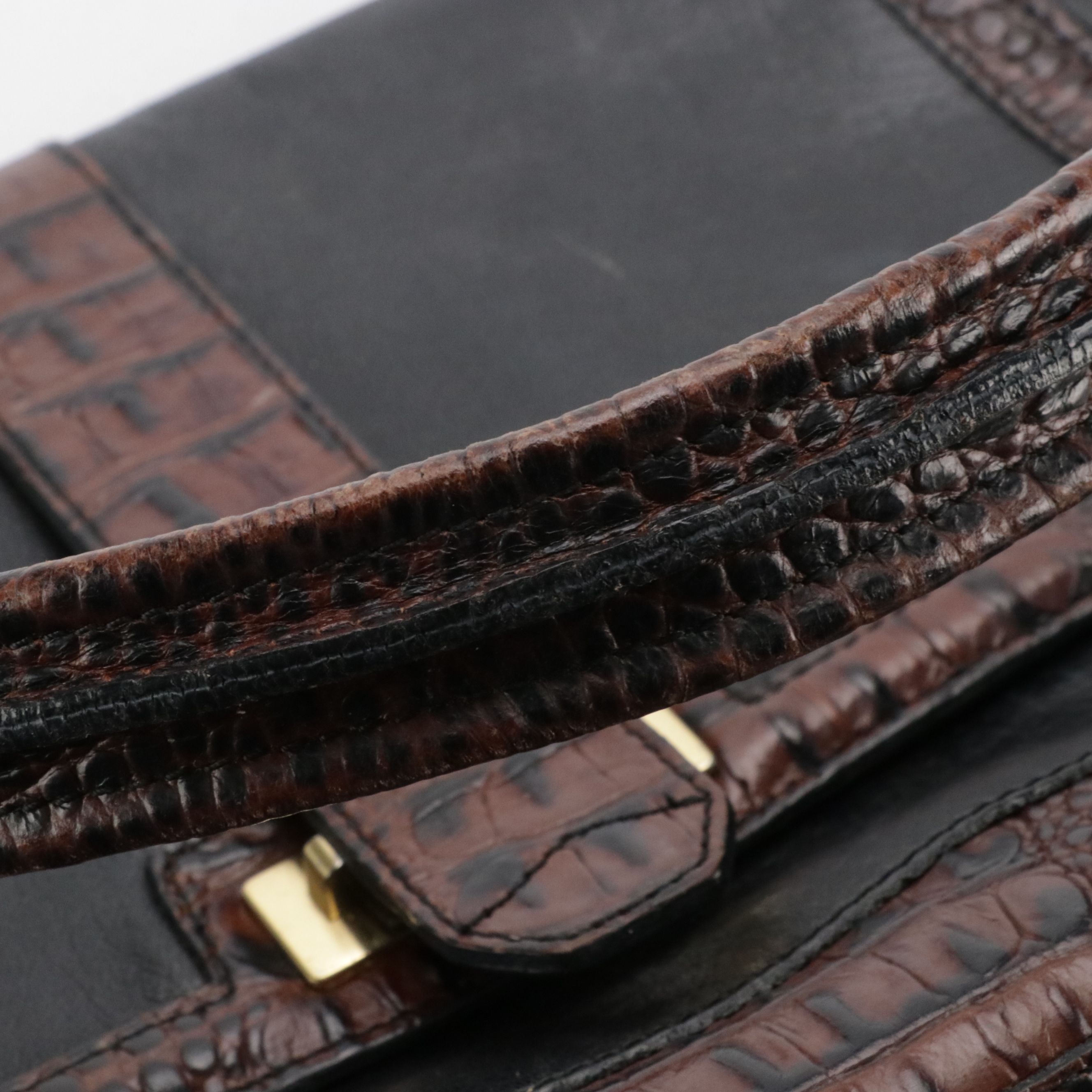 Brahmin Tuscan Collection Shoulder Bag in Black Calfskin & Croc Embossed Leather